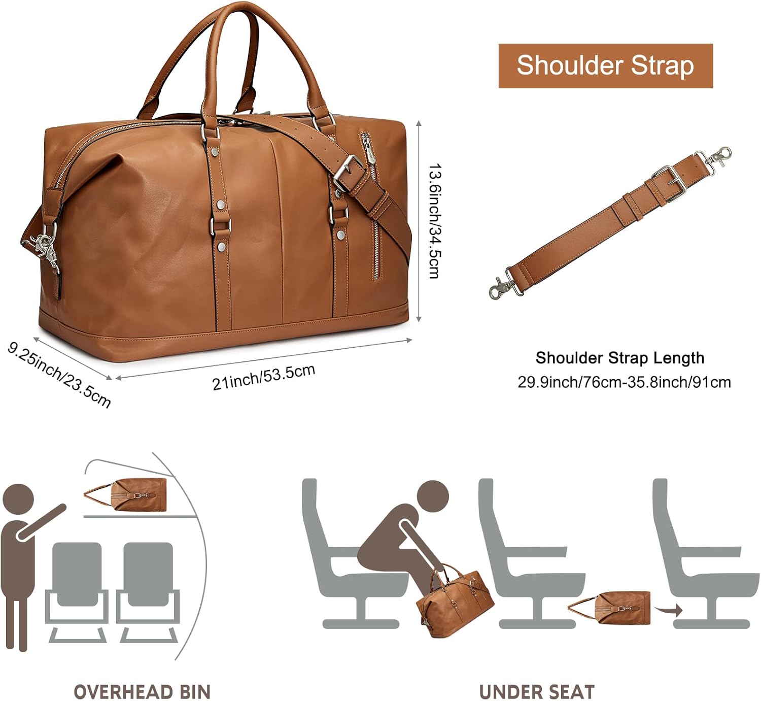 S-ZONE Genuine Leather Women Travel Duffle Weekender Overnight Weekend Carry on Shoulder Tote Bag - Image 3