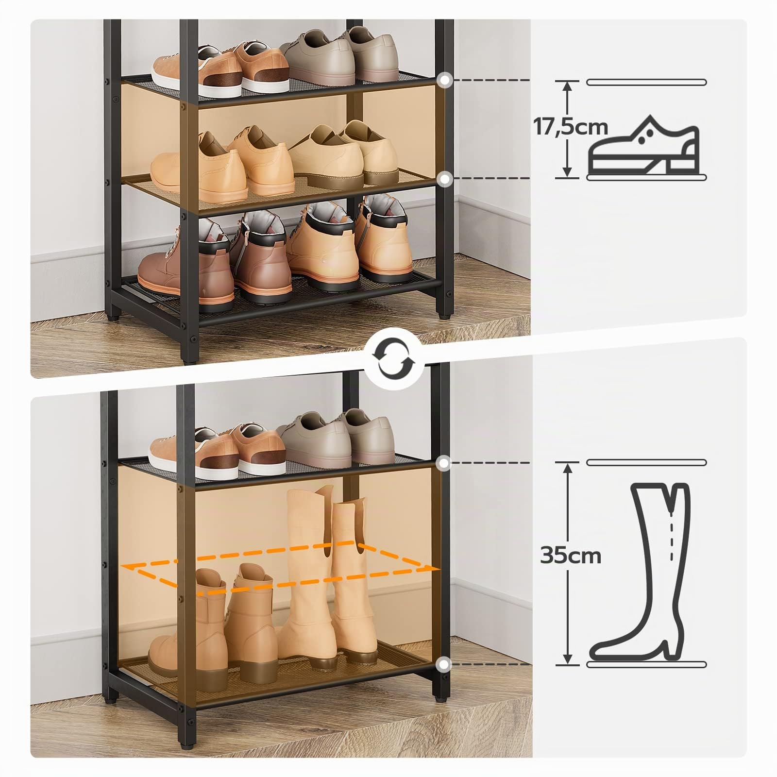 HOOBRO Scarpiera a 10 Ripiani, Scaffale Portascarpe, Scaffale Scarpiera Stretto, per 16-20 Paia di Scarpie, Scaffale Portaoggetti, per Ingresso, Corridoio, Soggiorno EBF40XJ01