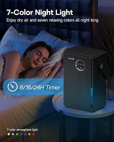 Miniatura 7 de Deshumidificador pequeño con manguera de drenaje, deshumidificador portátil de 118 onzas para autocaravana, baño, dormitorio, sótano, lavandería,