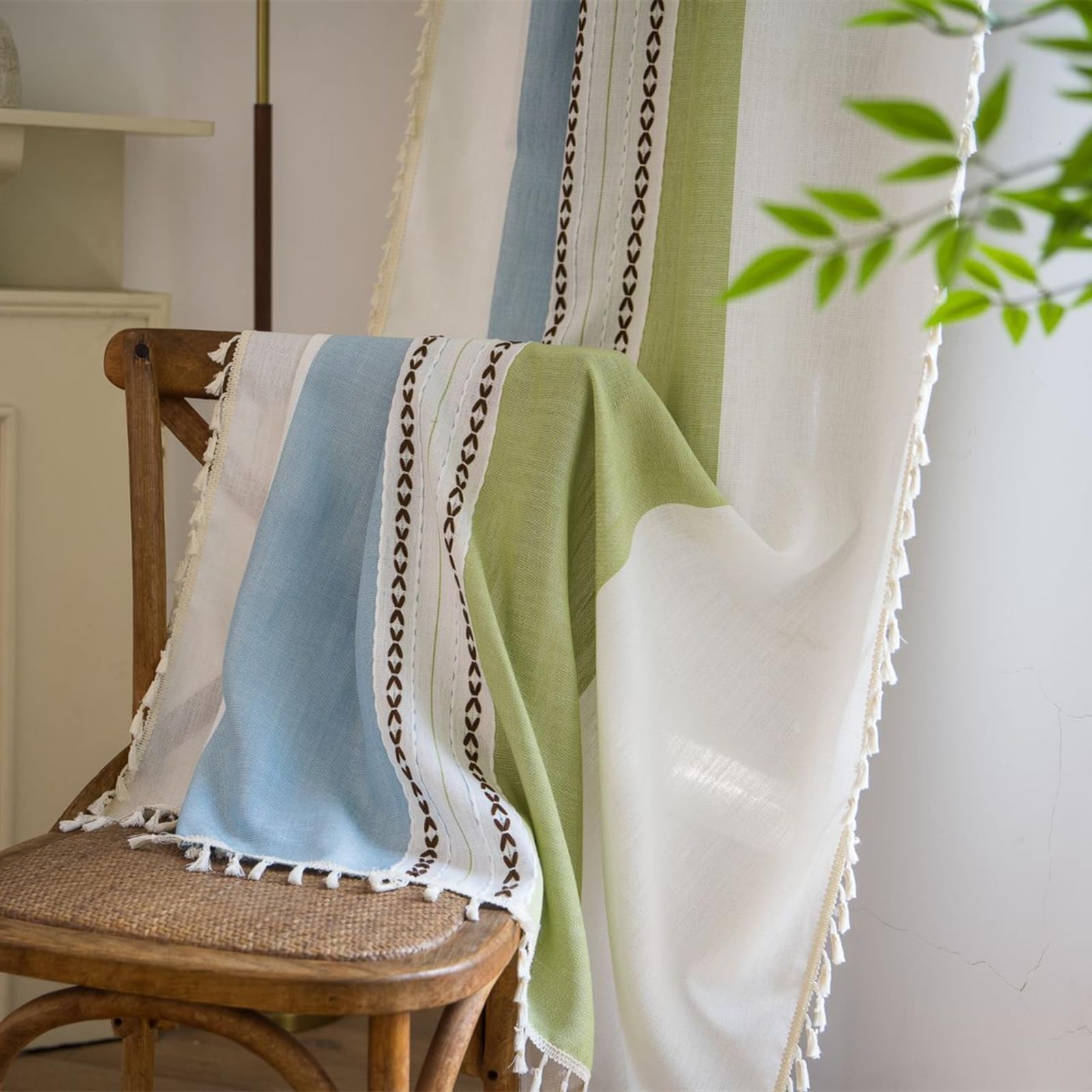 Deeprove Cortinas bohemias de lino de 72 pulgadas para dormitorio, sala de estar, cortinas semitransparentes rústicas rústicas para tratamiento de ventana, bolsillo para cortinero, 1 panel de 52