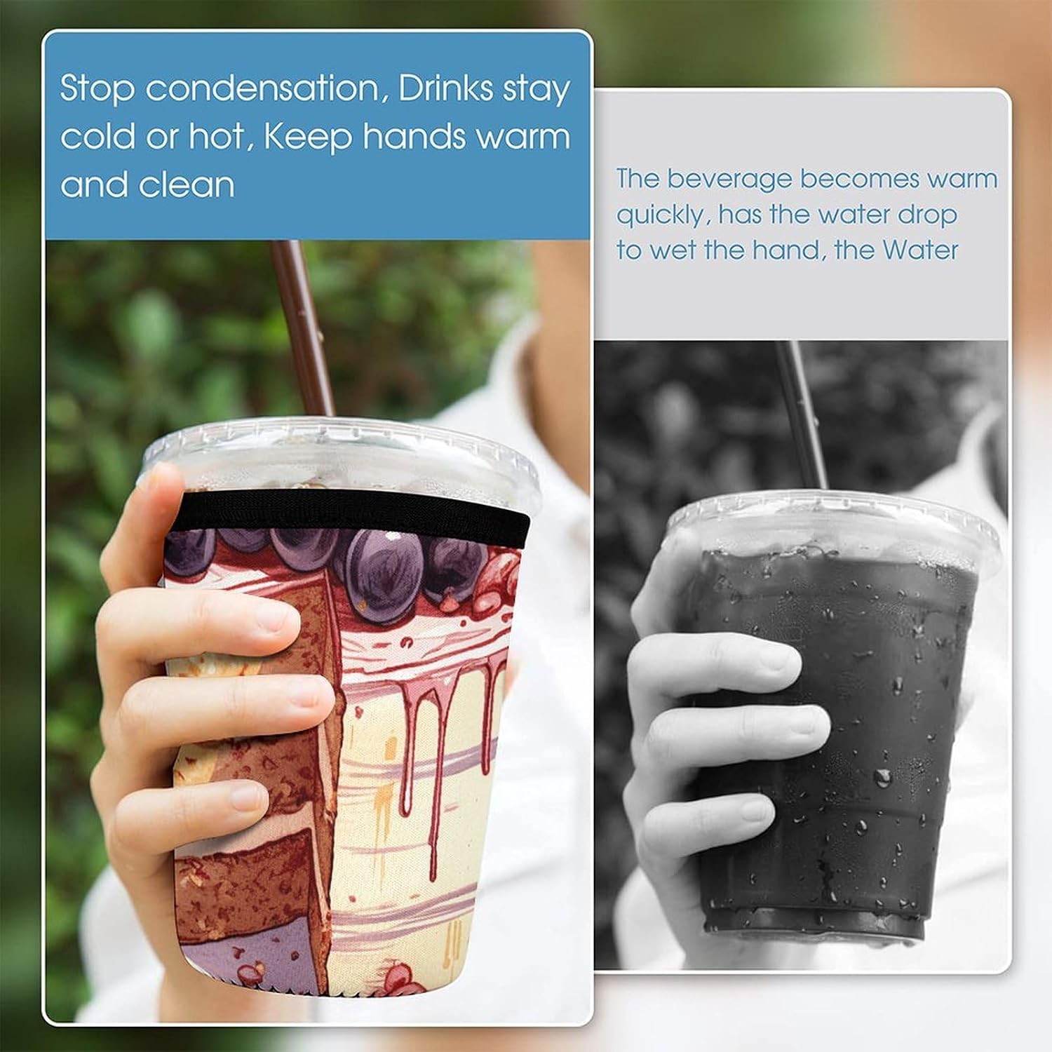 3 Pack Neoprene Cup Sleeves, Stretchy Reusable Drink Cup Cover Universal