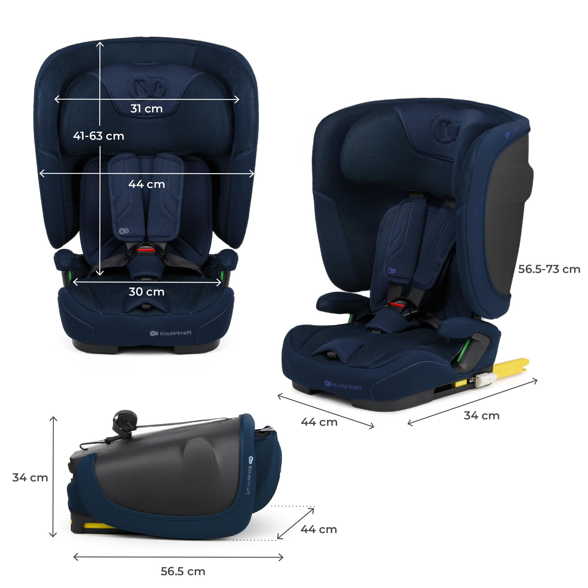 Kinderkraft FIX2GO fotelik dziecięcy i-Size, 76-150 cm, ISOFIX, Top Tether, czujnik saferide, do ok. 12 lat, systemy bezpieczeństwa, wysokiej jakości pokrowce, fotelik dziecięcy, fotelik dziecięcy