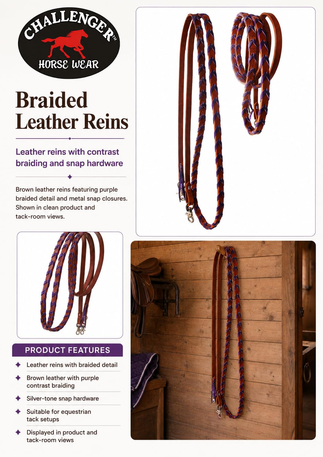 CHALLENGER Horse Western Amish - Redini in pelle viola con lacci per concorso 6686PR