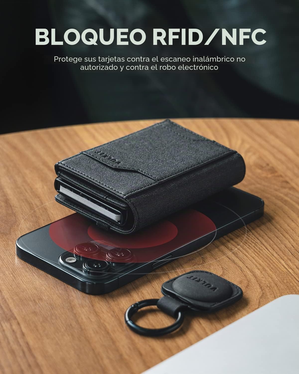 VULKIT Carteras para Hombre Airtag RFID Bloqueo Cartera Tarjetero Hombre Piel Billeteras con Llavero Extraible Tríptico Porta Tarjetas & Billetes, Negro