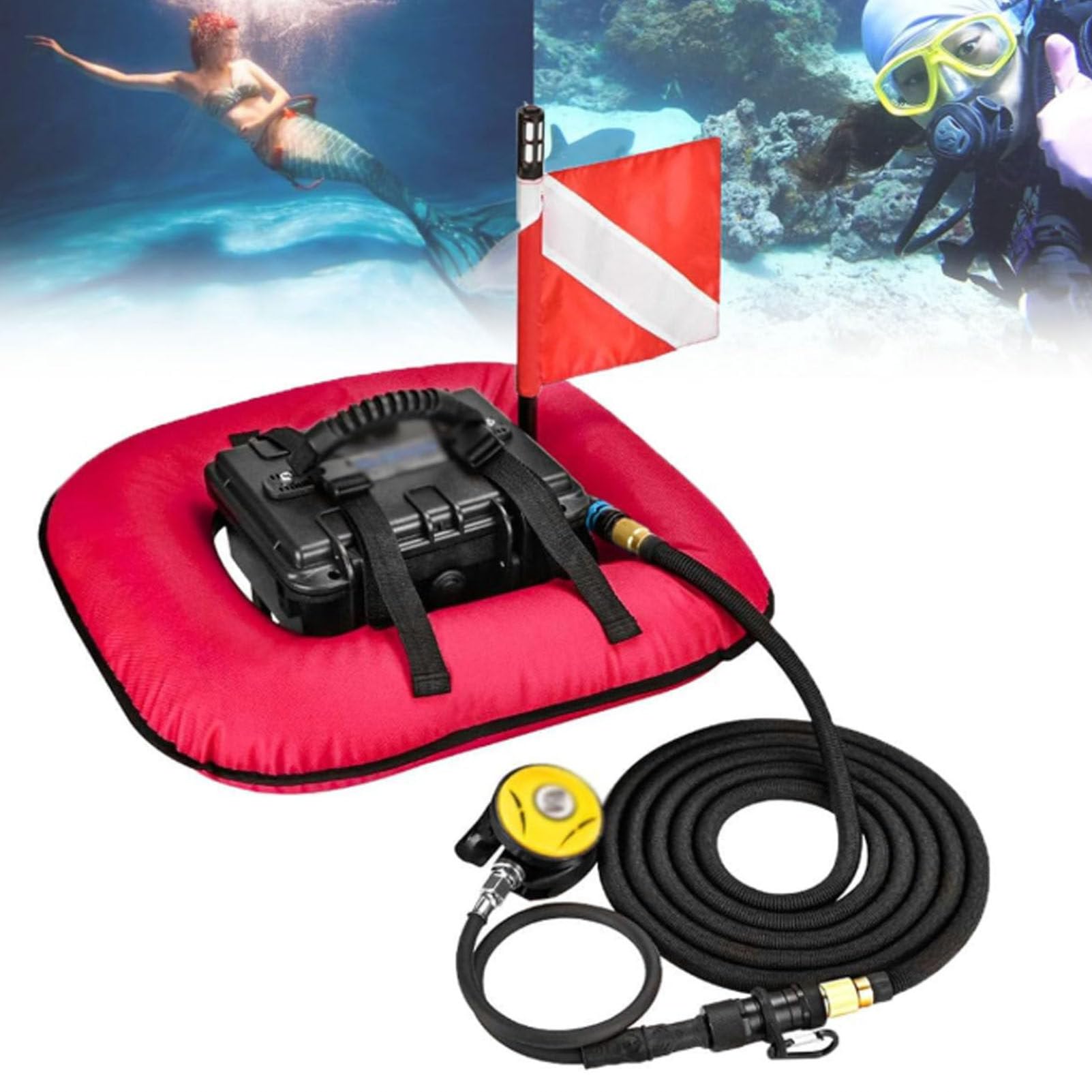 Ventilatore per Immersioni, bombola Subacquea, sistemas di respirazione Subacquea da 60-70 Minuti, Hookah Air Buddy, Dispositivo di respirazione polmonare Portatile da 52 l/min Red-1Battery