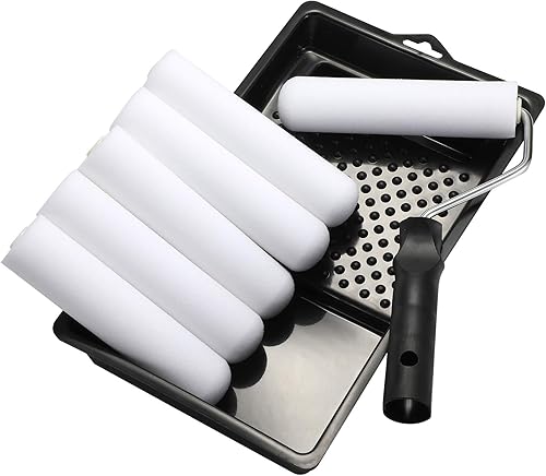 Juego de rodillos de espuma con recambios de cubierta de rodillo de espuma de alta densidad de 6 pulgadas, marco de rodillo y bandeja, kit de