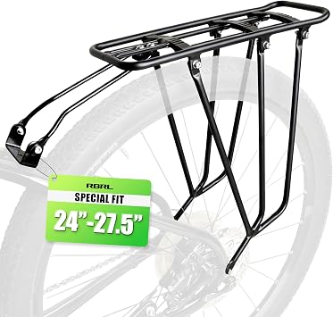 RBRL Rear Bike Cargo Rack, 165 lb Heavy Duty Aluminum Bicycle Rear Rack, Fits24 26" 27.5" / 700C / 29" MTB, City & Touring Bikes, Durable Rust-Resistant Rear Pannier Rack for Commuting & Travel