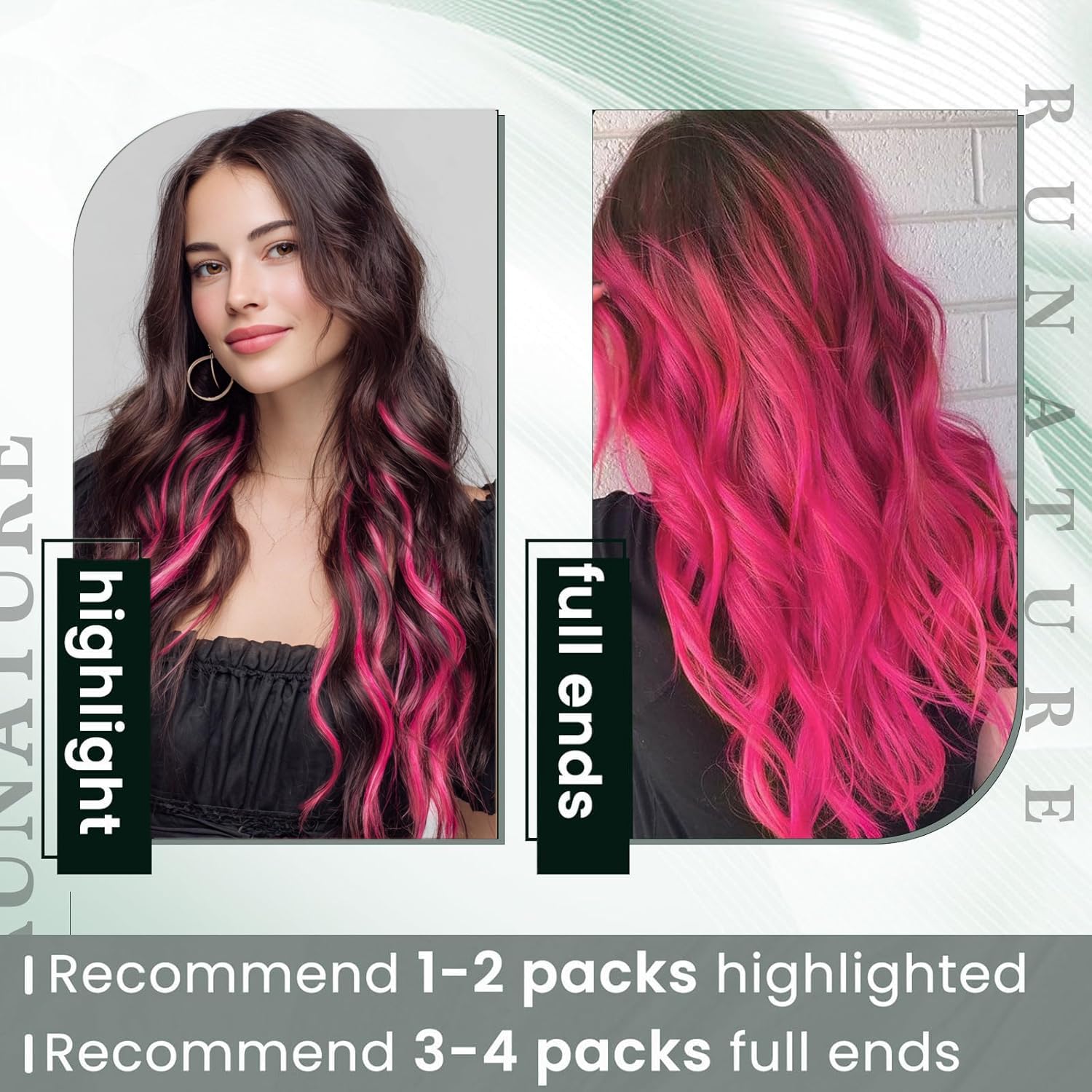 RUNATURE Extension Capelli Veri Cheratina Rosa 35cm 20g 25s Remy Extensions Capelli Veri Lisci #HotPink