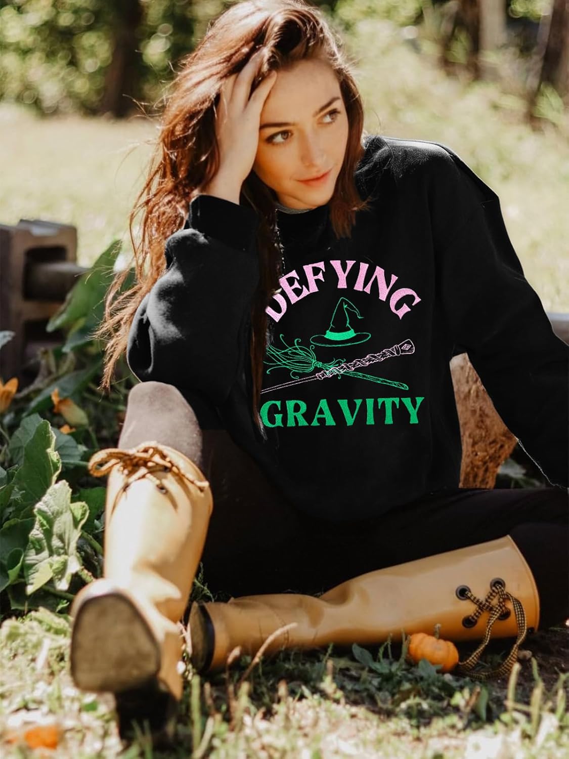 JINTING Musical Sweatshirt for Women - Defying Gravity Pink Green Musical Movie Fall Crew Neck Long Sleeve Pullover - Image 2