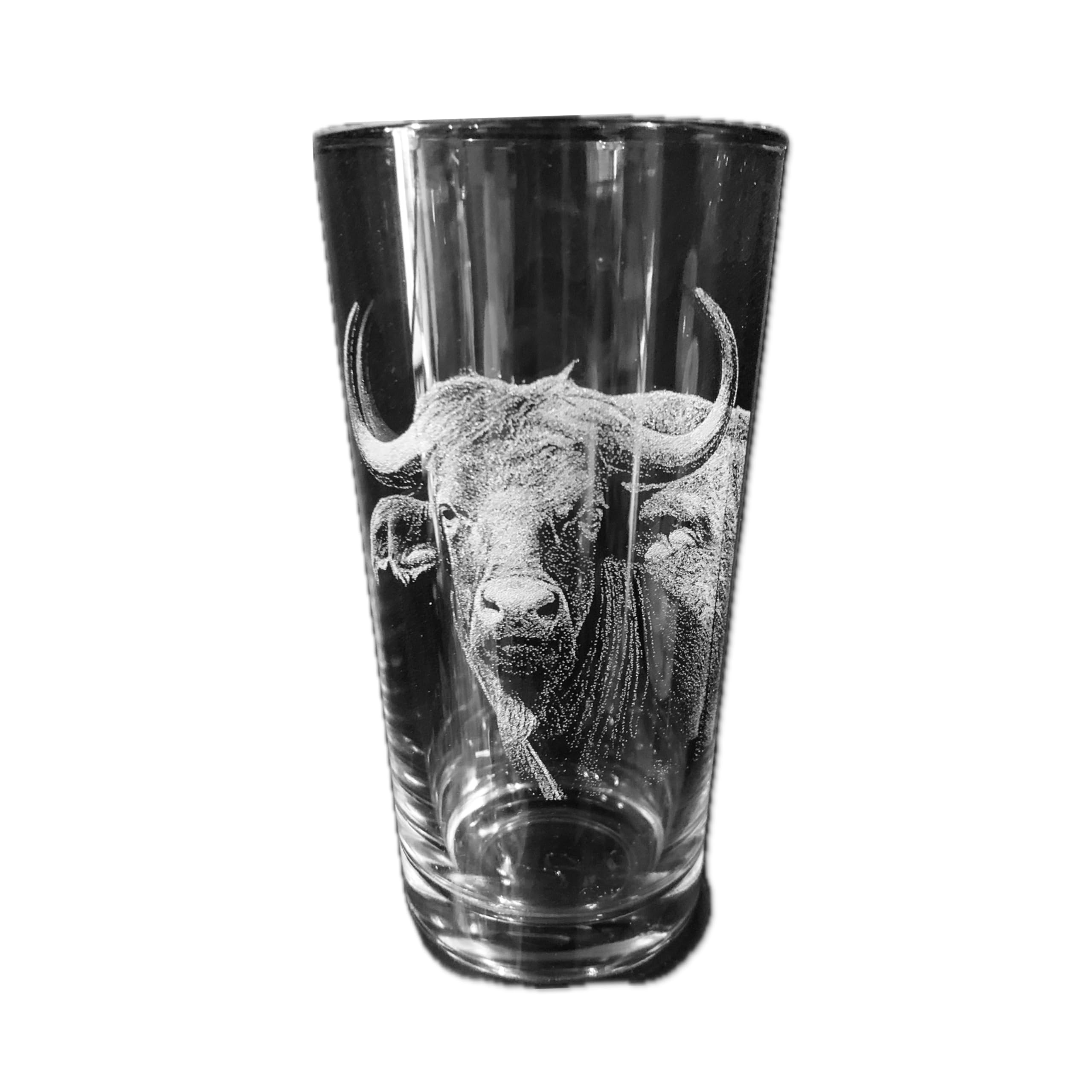 Animal Engraved Glass - Personalised Etched, Gift, Wine, Pint, Whiskey, Gin, Decanter, Cup, Tea, Shot, Christmas, Birthday, Brandy, Coffee, Mug, Beer, Set, vase, Bottle, Wedding, (BUFFAL)