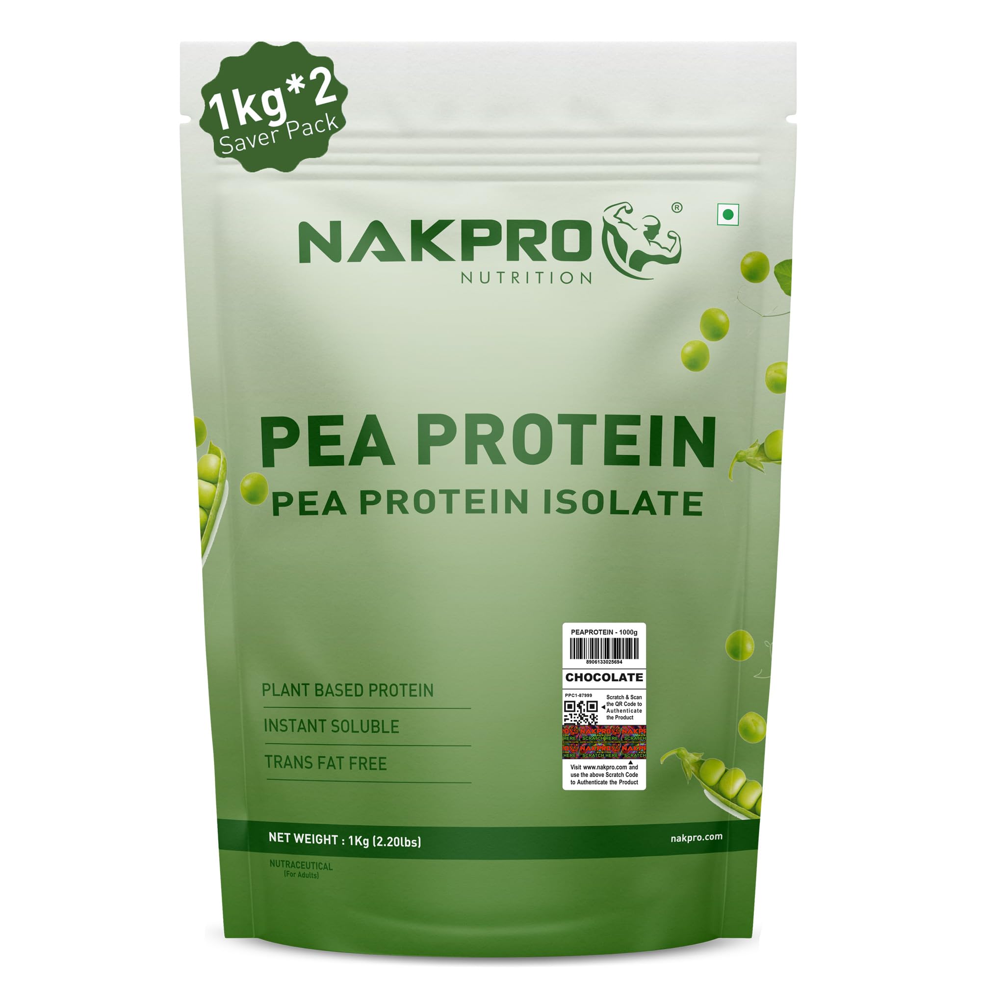 NAKPRO NUTRITION Pea Protein Isolate | 2 kg Chocolate | 26g Protein | Plant Based Protein Powder discount deal
