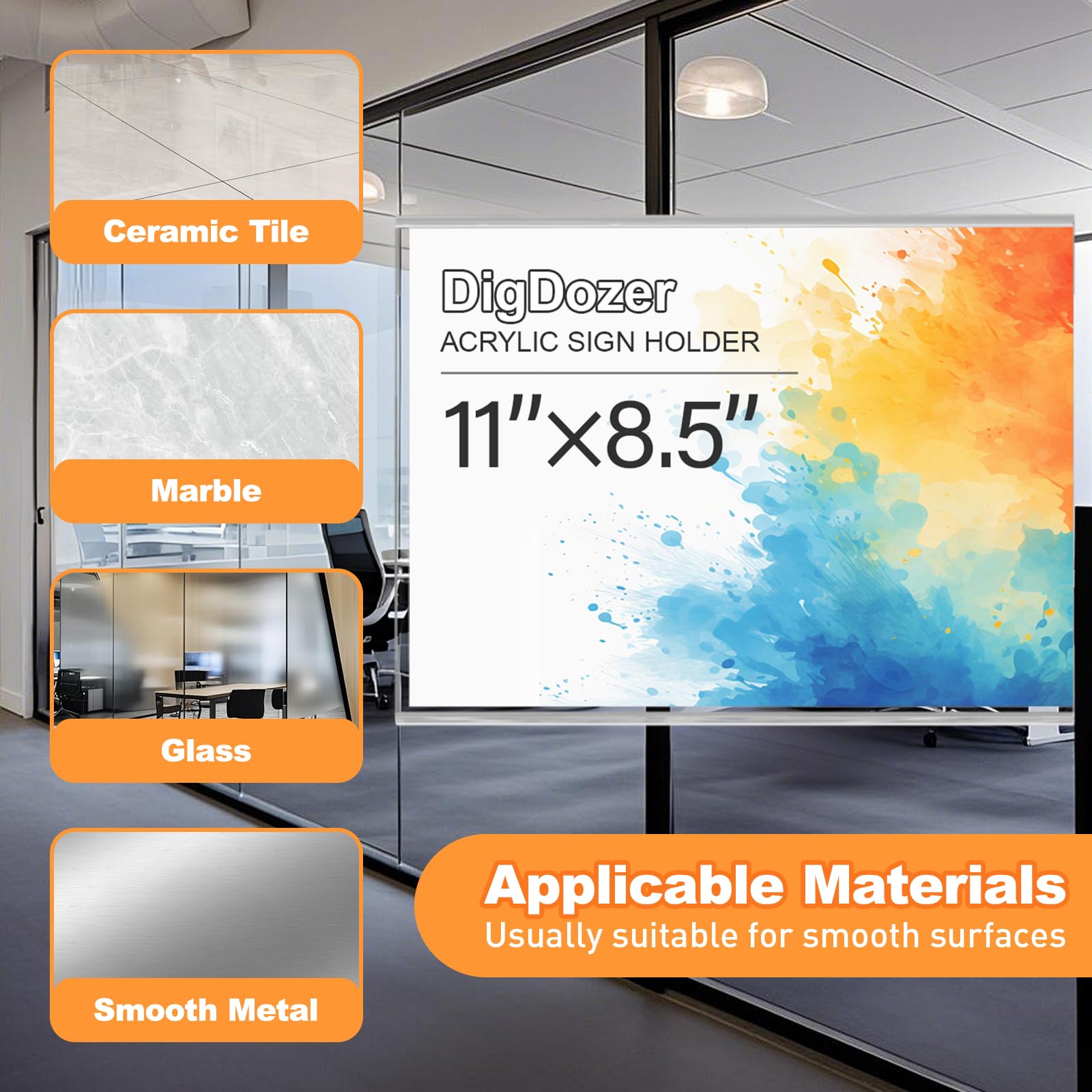 30 soportes acrílicos para letreros de 11 x 8.5 pulgadas, soportes verticales de pared con adhesivo, marcos de plástico transparente, soportes de carteles de papel para oficina, hogar,