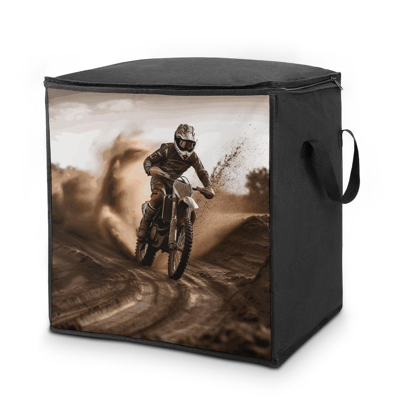 Motocross Storage Bag with Zippers And Handle Extra Large Bedding Comforter Storage Bag Foldable Blanket Storage Bags Fabric Moving Bags for Closet Organizer (70L)