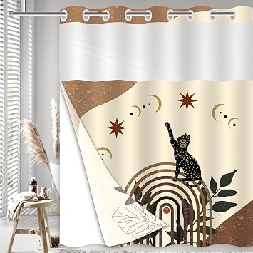 Hookless Shower Curtain with Built-in Liner Bohemian Cat Moon 71x74 Inch