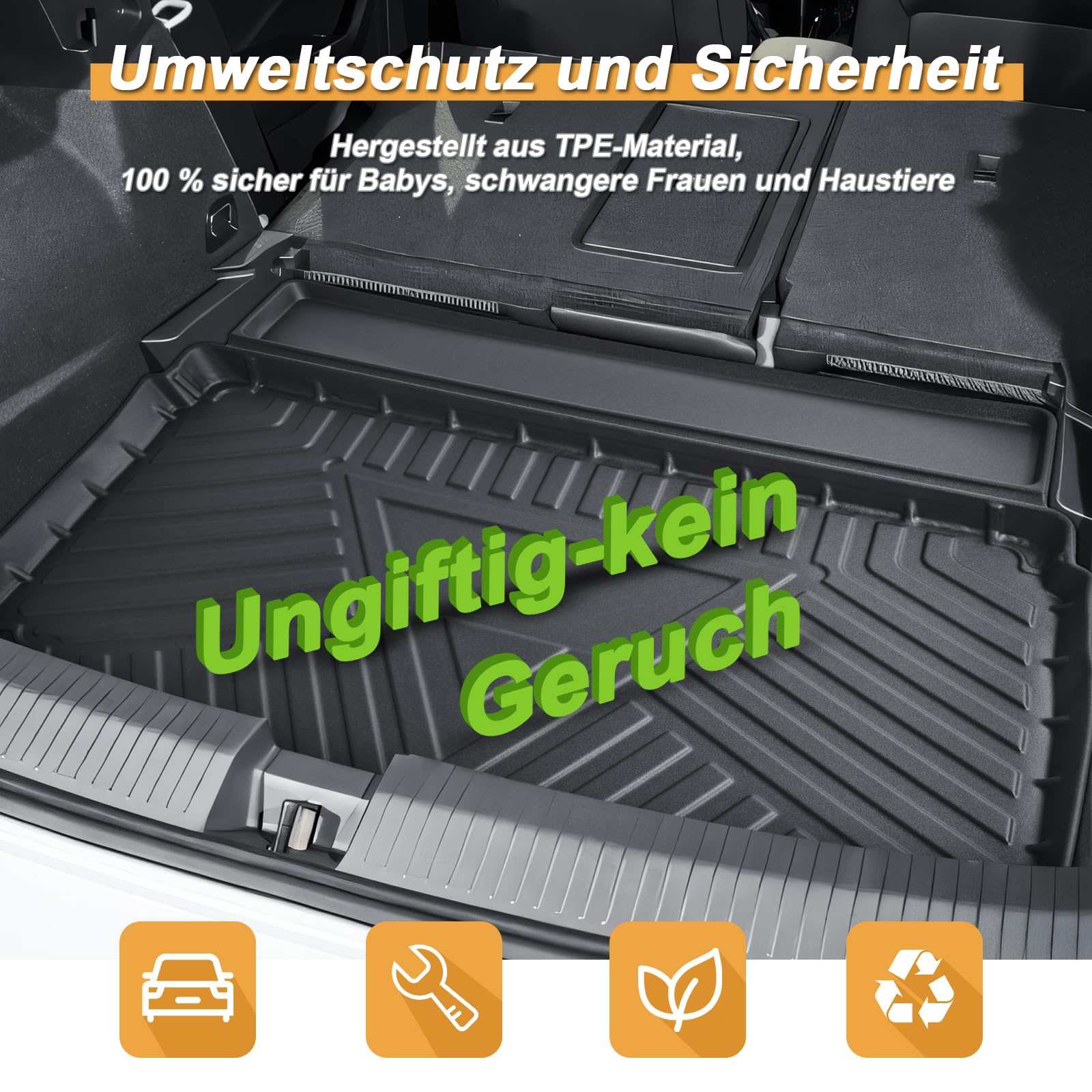ECOZEN Vasca Baule per VW T ROC(inferiore) 2018-2025 3D Specifica In TPE Proteggi Bagagliaio auto VW T-roc Tappetino del bagagliaio, con bordino rialzato, resistente impermeabile per tutte le stagioni