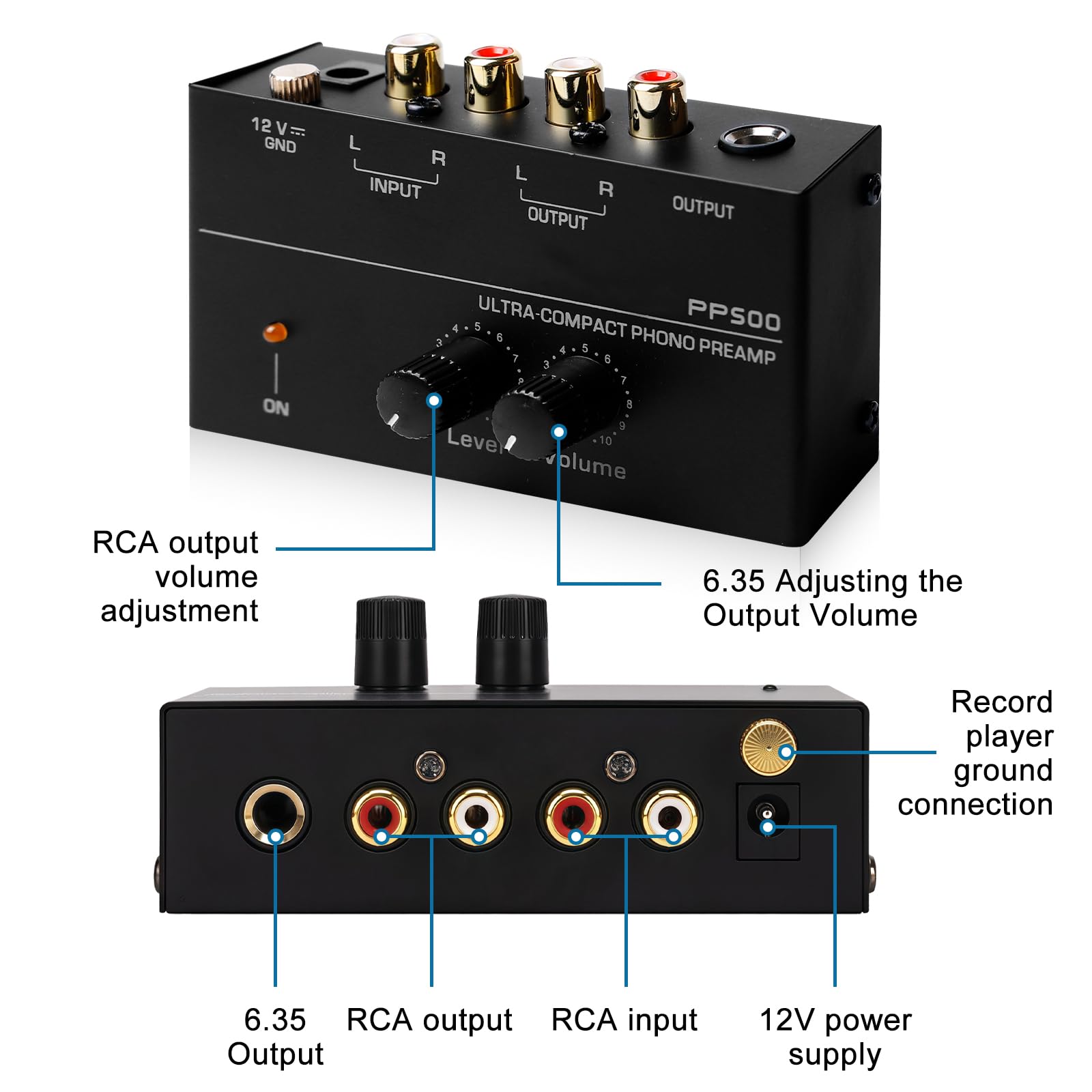 Giradischi Phono Preamplificatore PP500 Preamplificatore Audio Stereo con Ingresso e Uscita RCA