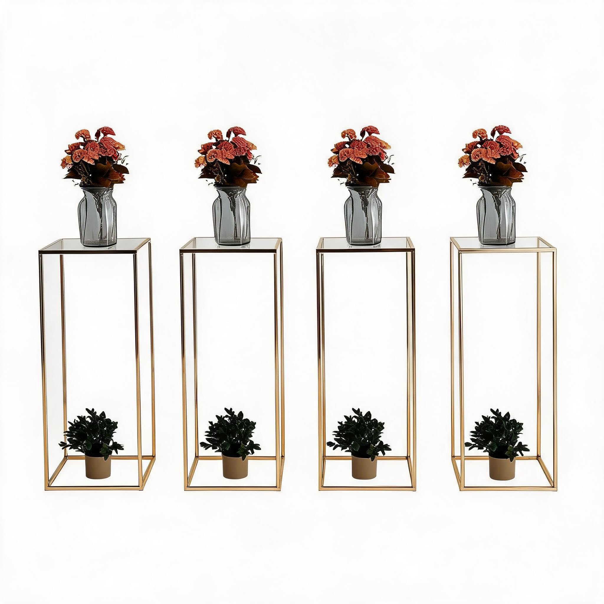 GarveeMore Set of 4 Gold Geometric Wedding Centerpiece Stands Acrylic Vases