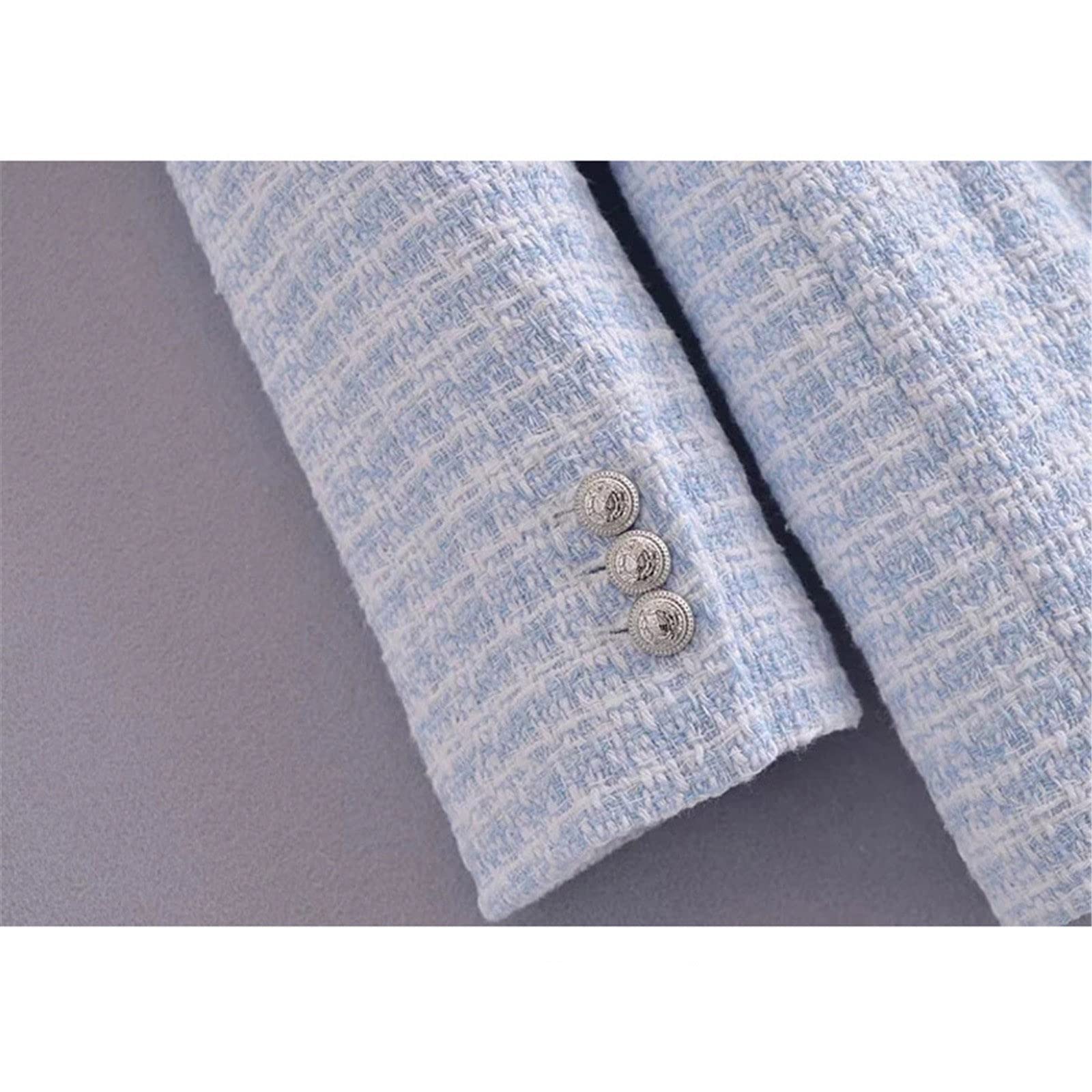 Donne Moda Doppio Petto Tweed Check Blazer Cappotto Vintage Manica Lunga Tasche Giacche Femminili