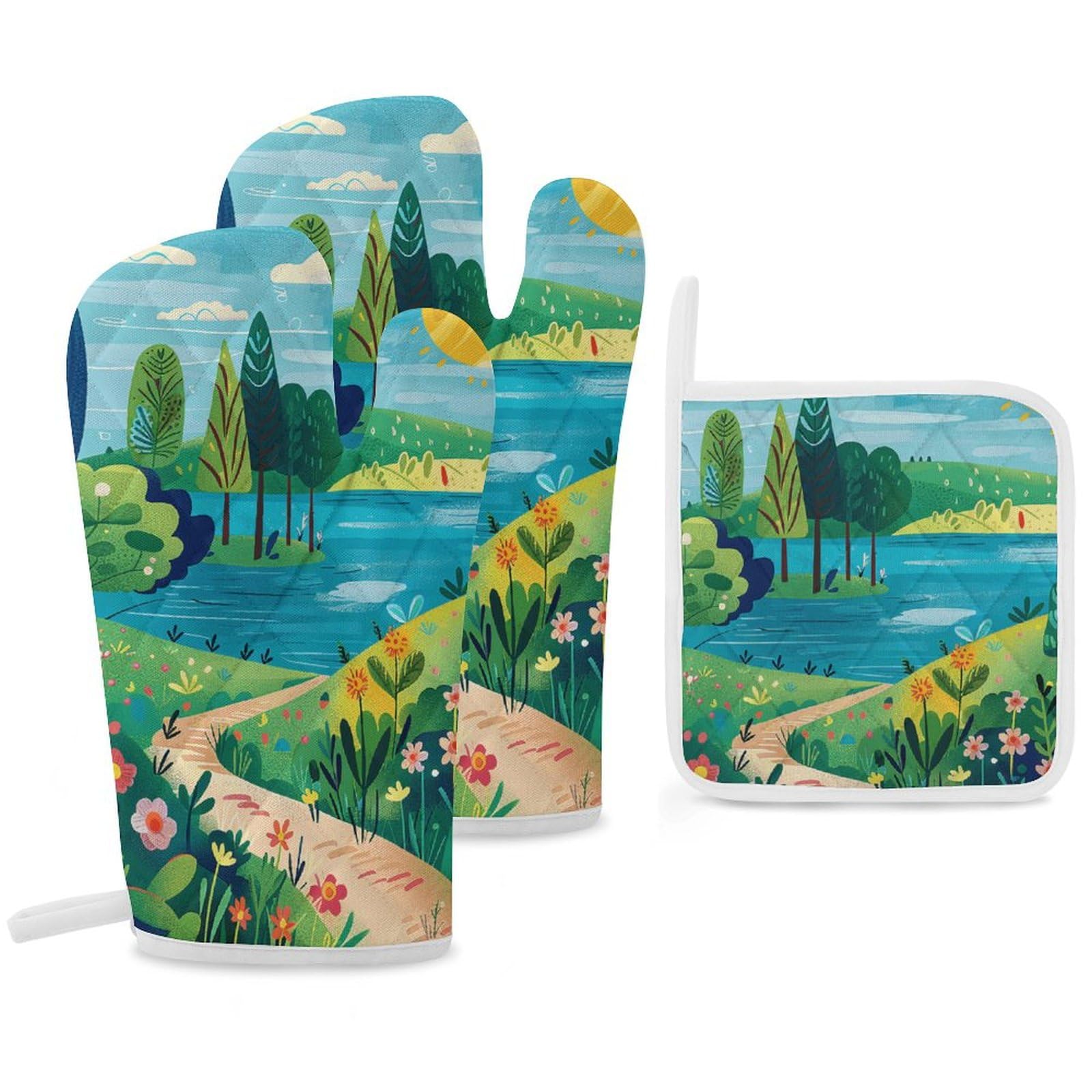 Gants de cuisine paysage rural pour sublimer vos moments de pâtisserie en famille