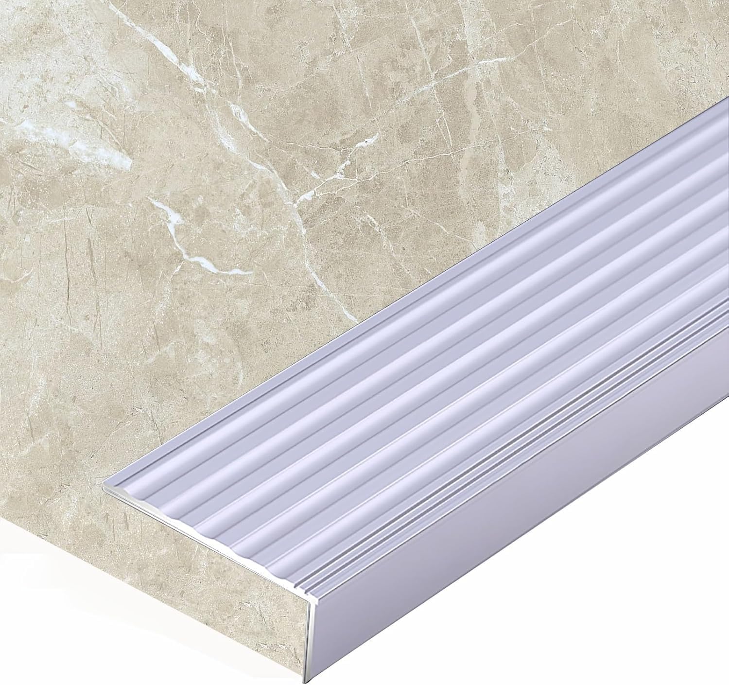 Threshold Strip，Flooring Transition Strip，Floor Transition Strip 2 Inch Wide Stair Edge Nosing Trim for Tile to Tiles, Aluminum Step Tile Edging Trim for Step, L Shape Indoor/Outdoor Staircase Tread(B