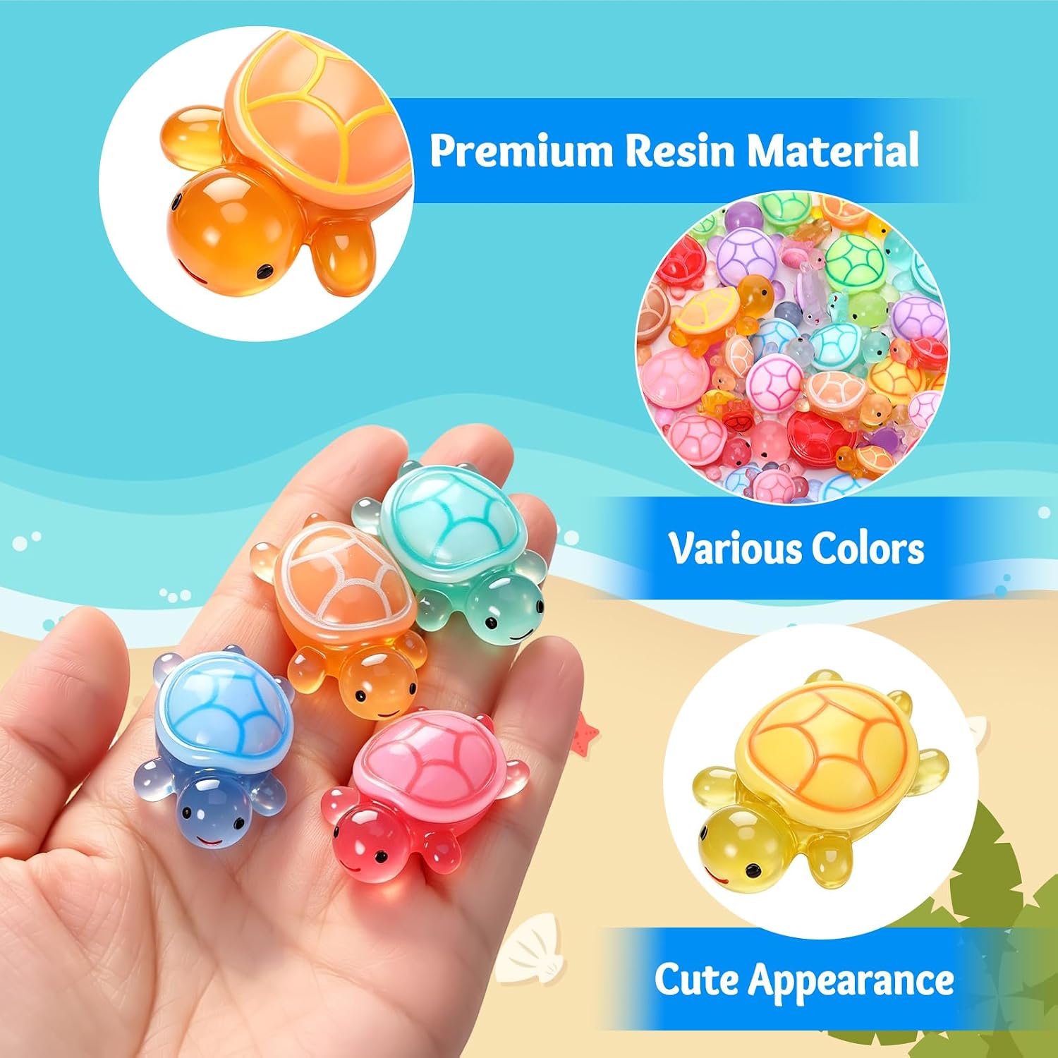 40Pcs Glow in the Dark Mini Resin Turtles Multi-Size Tiny Animal