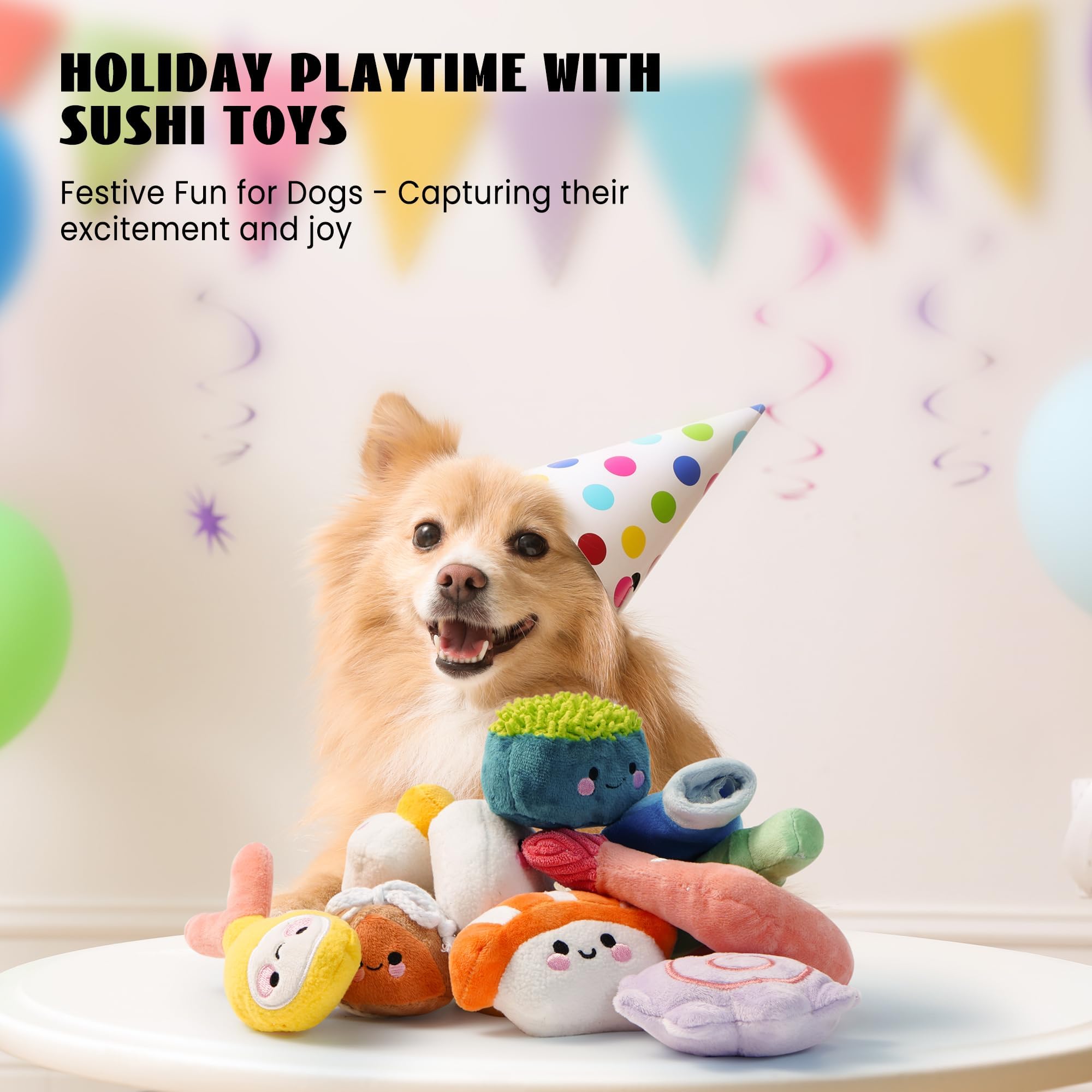 Nocciola 10pcs Jouet Chiot, Jouet pour Petit Chien en Peluche | Jouets pour Chiens avec Couineurs et Sac,Jouet Occupation Chien pour Exercice Intellectuel / Physique / Affectif, Sushi