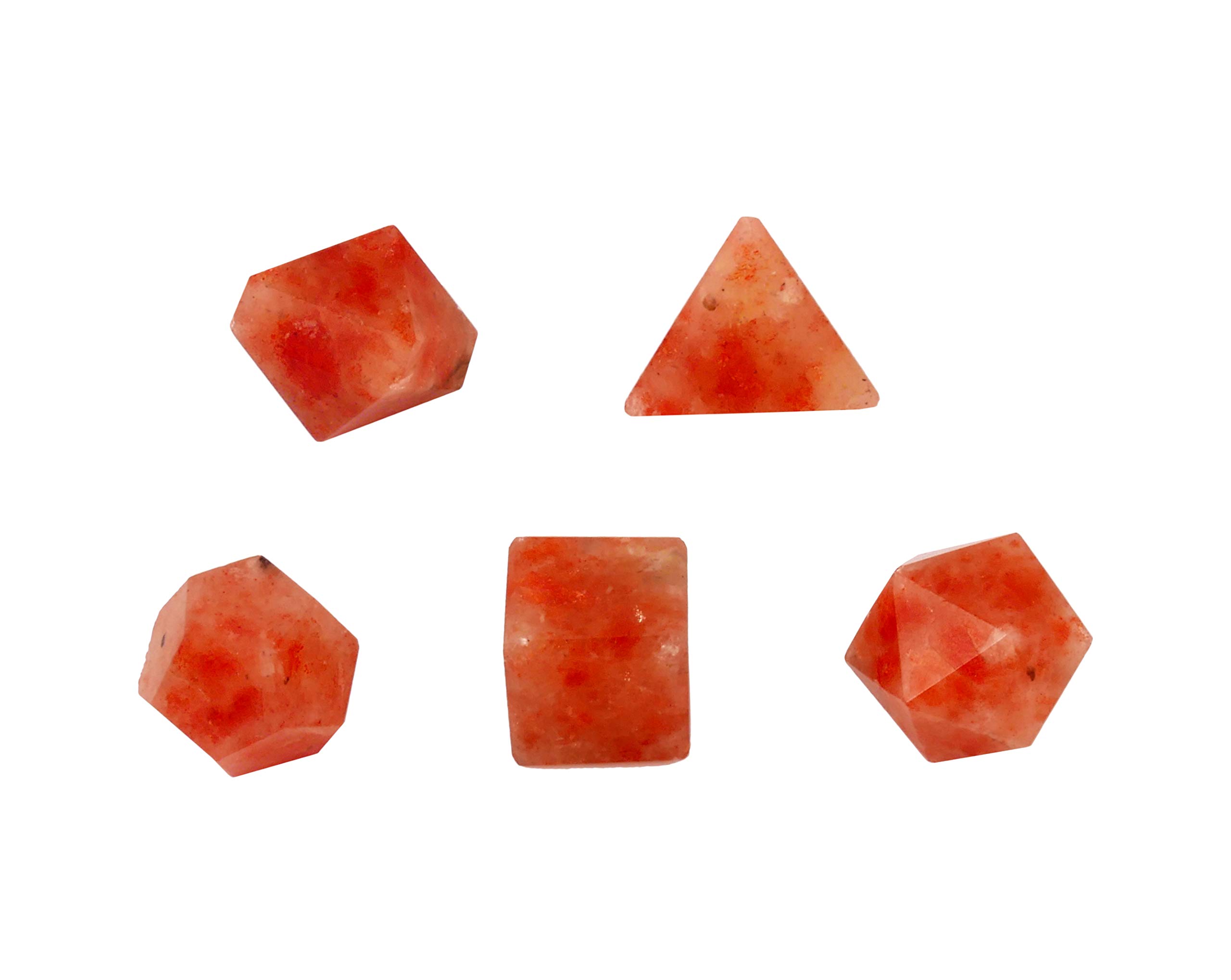 PYOR Sunstone Sacred Geometry Set 5 Pcs Natural Gemstone Quartz Crystal Platonic Solids Natural Gemstones Kit with Crystal Merkaba Chakra Reiki Energy Yoga Meditation Stone Home Office Décor