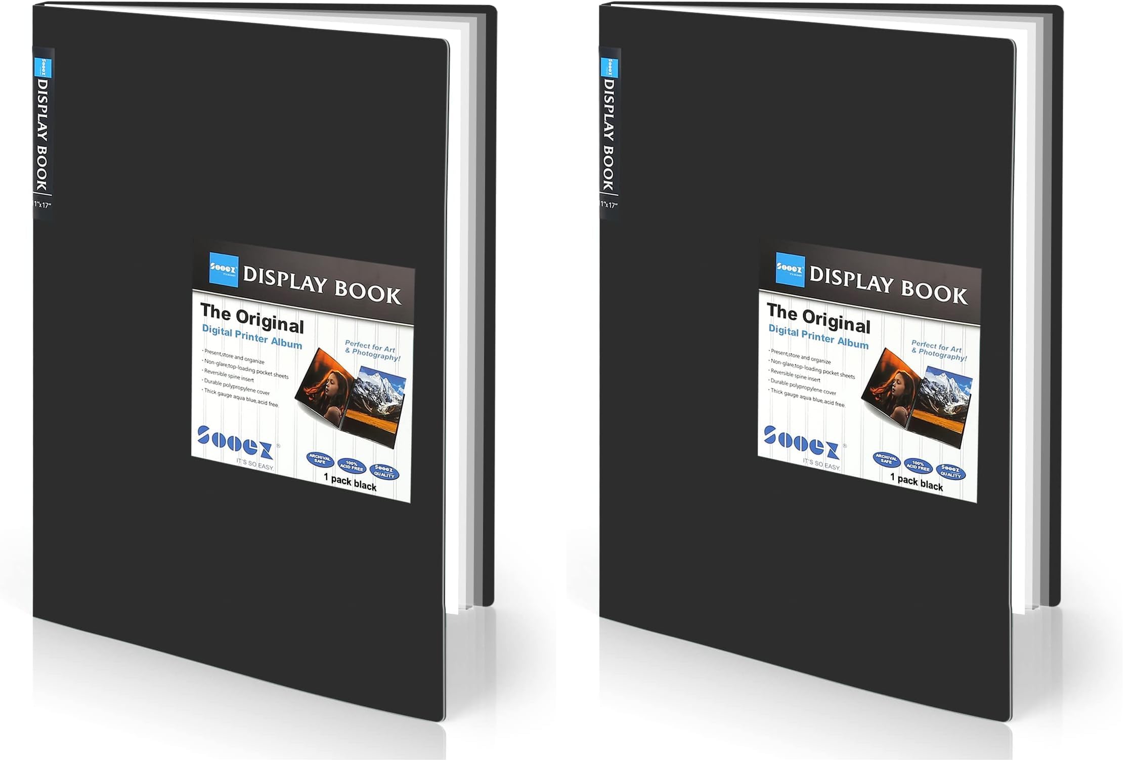 Sooez Art Portfolios 11"x17", Large Portfolio Folder with 30 Pockets &amp; Black Inner Sheets, Display 60 Pages, 11 x 17 Presentation Book (Pack of 2)