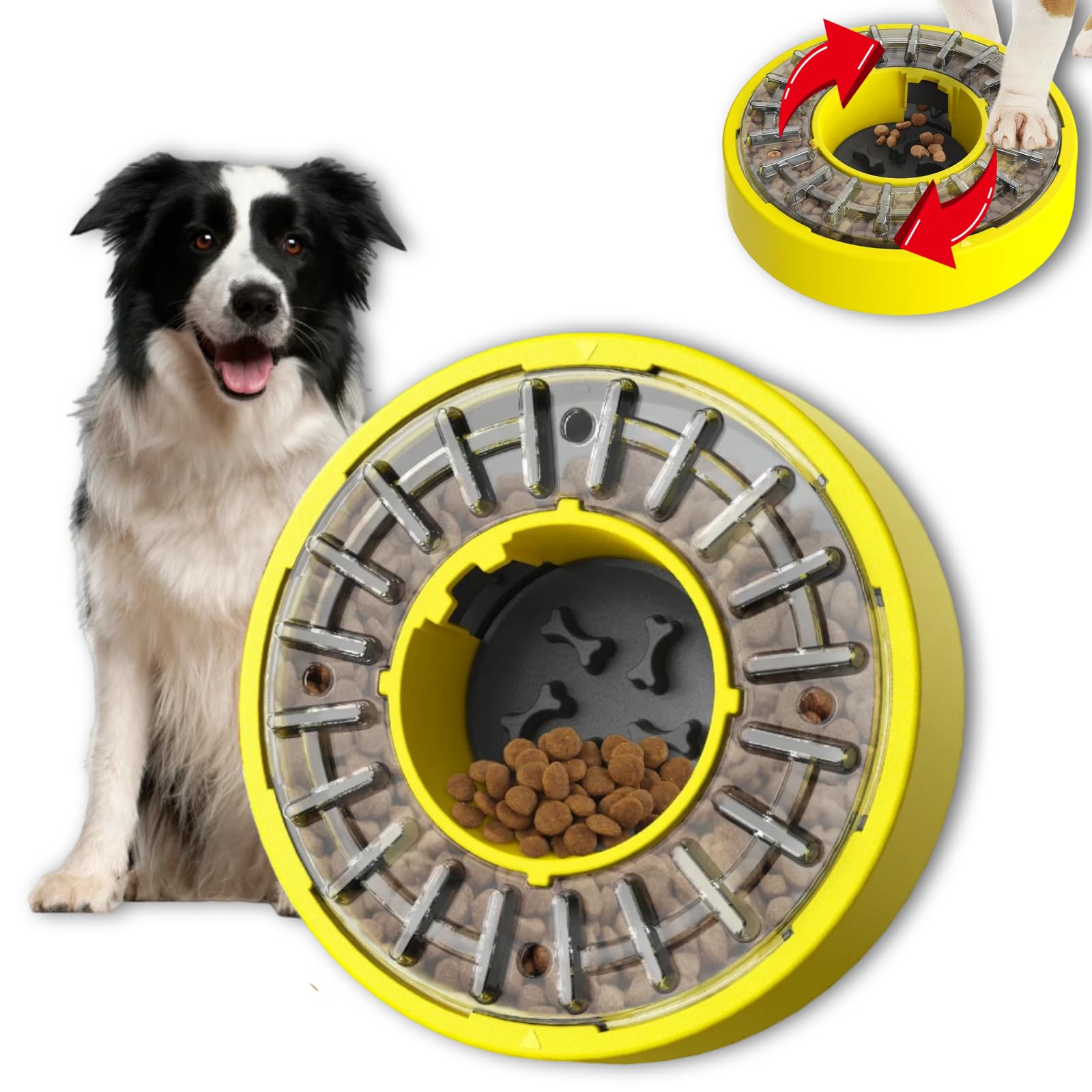 Slow Feeder Dog Bowl for Large/Medium/Small Dogs, Dog Rotating Interactive Food Bowl Pet Puzzle Toys for Boredom and Mentally Stimulating, Dog Food Treat Feeding Bowl for IQ Training