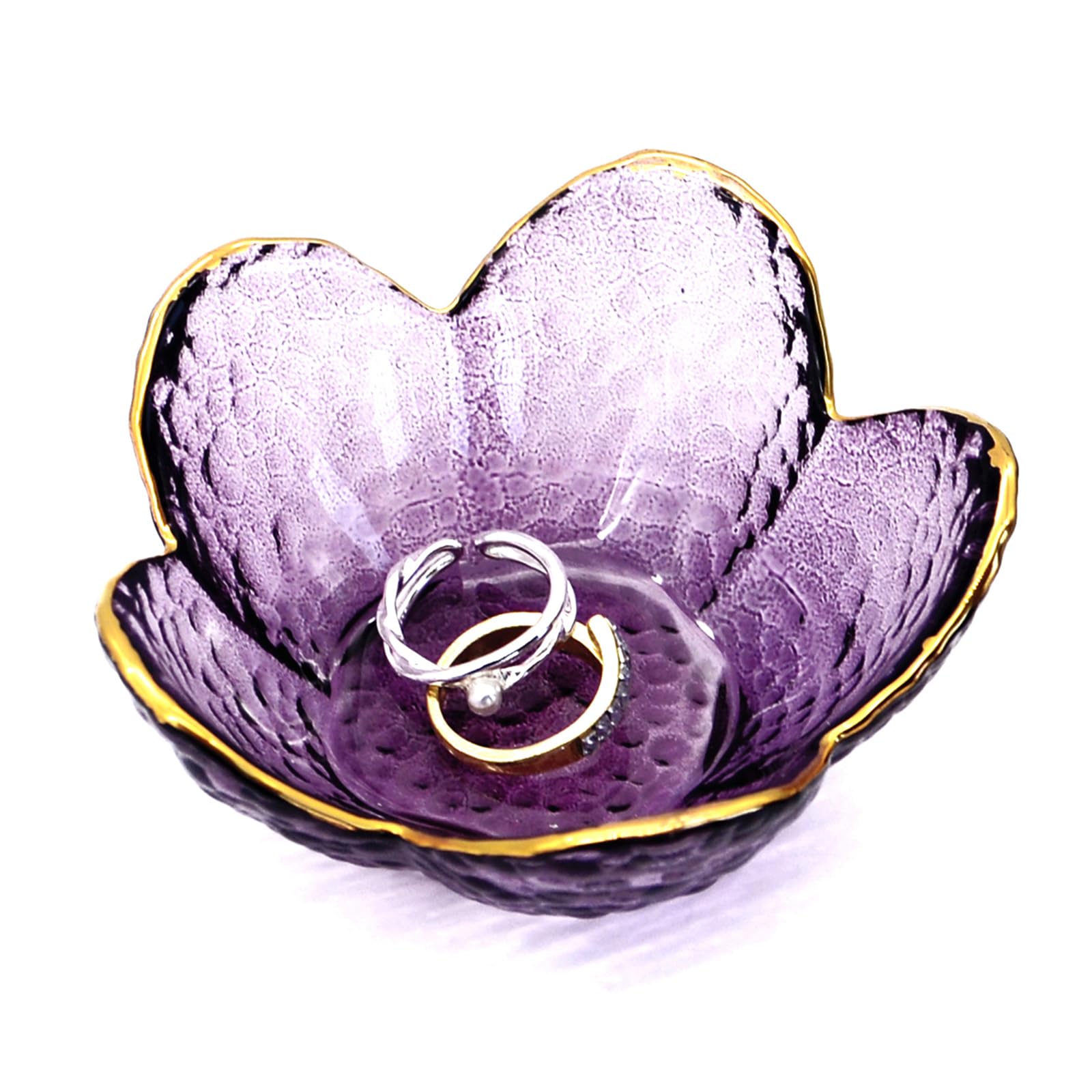 Purple Flower Ring Dish Jewelry Tray, Small Glass Trinket Tray for Rings Earrings, Present for Wife Mom Daughter Women