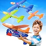 Fuwidvia 3 Pack Airplane Launcher Toys, 13.2'' LED Foam Glider Plane Toy for Boys, 2 Flight Modes Outdoor Flying Toys Birthday Gifts for Boys Girls 4 5 6 7 8 9 10 11 12 Year Old (Blue&Green&Orange)
