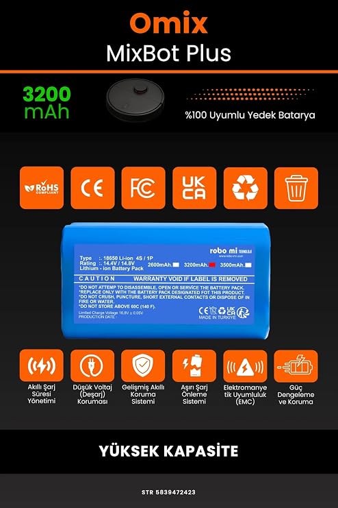 Omix MixBot Plus Uyumlu 3200mAh Robot Süpürge Bataryası