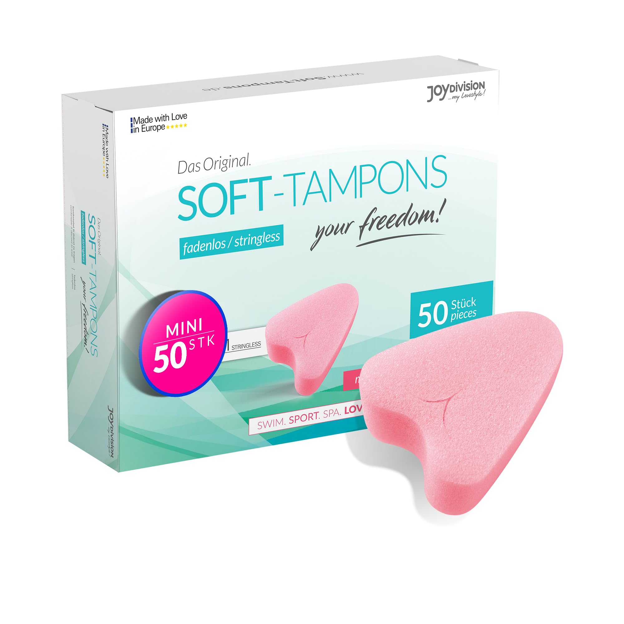 JOYDIVISION Soft-Tampons mini I 50 Stück I fadenlose Tampons für Sport, Schwim Men & Spa I Men struationsschwämmchen ultra soft I leichtes Einführen & Entfernen I Mini Softtampon ohne Faden