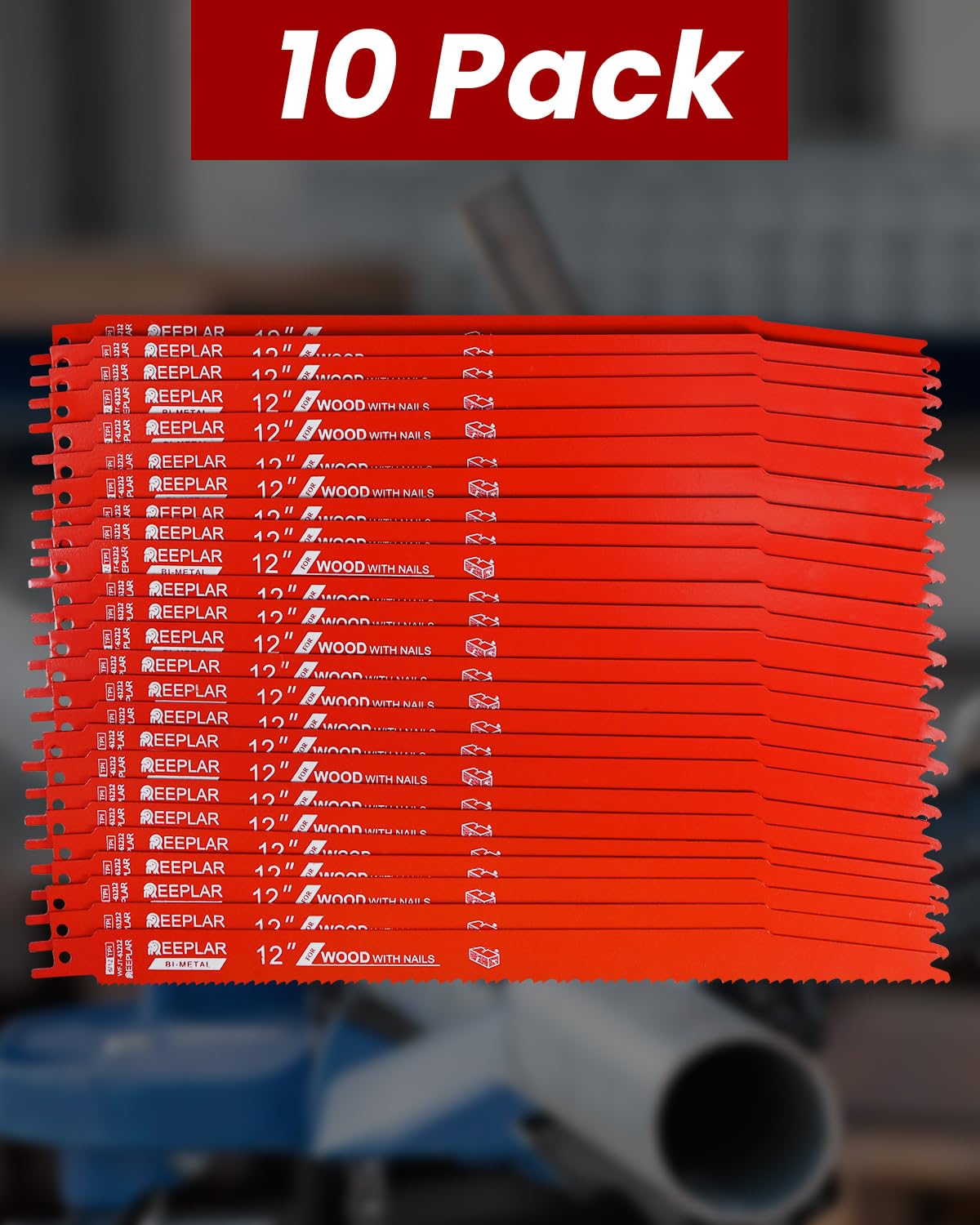 10 Pack 12 Inch 6/12 Tpi Reciprocating Saw Blades for Nail-Embedded Wood,Bi-Metal Blades for Cutting Stud and Nail PVC Pallets etc