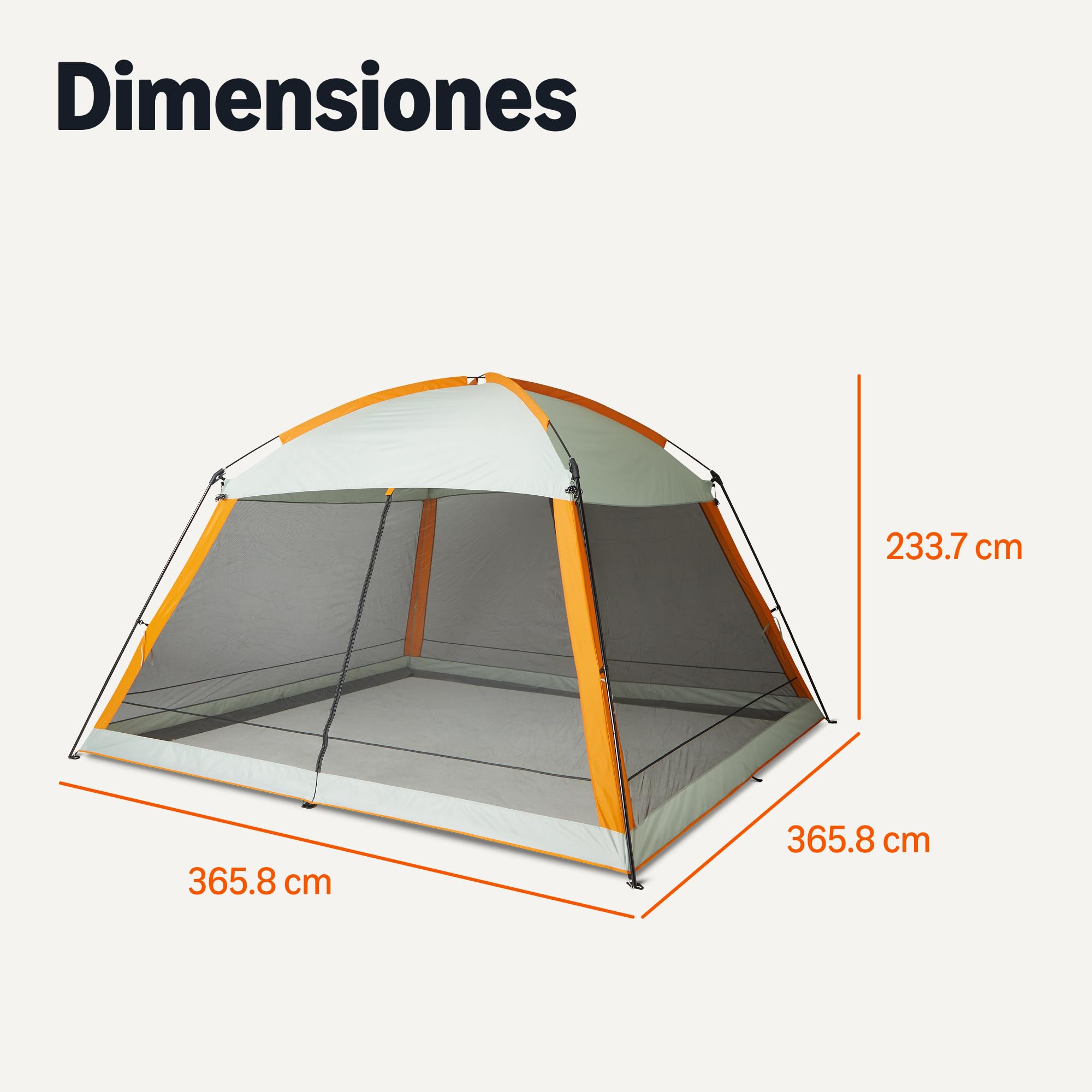 Amazon Basics - Tienda de campaña con Pantalla, Gris & Naranja, 381cm x 381cm x 262cm