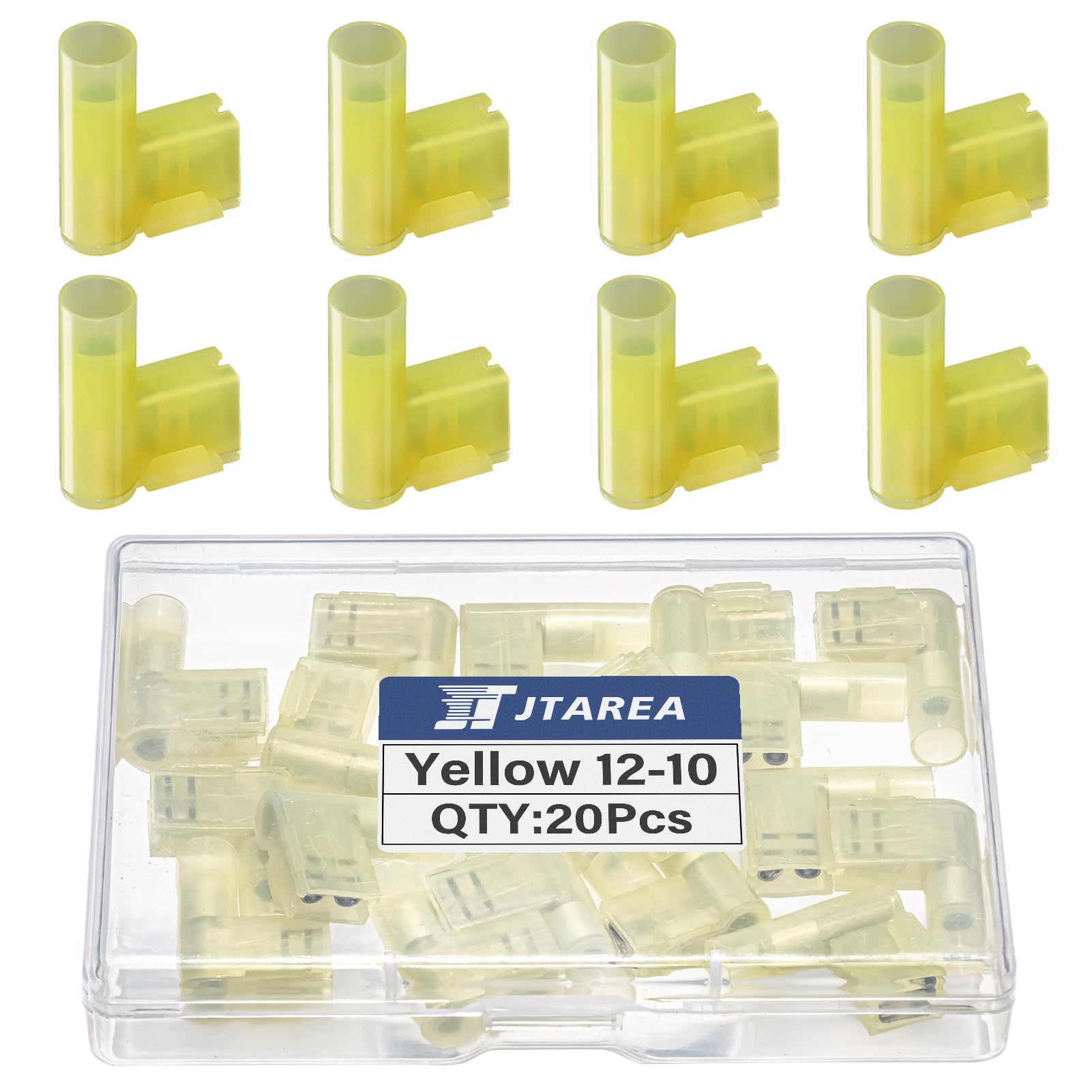 JTAREA 90 Degree Female Right Angle Flag Spade Connector Wire Terminal Crimp Connectors Nylon Crimps Terminals Quick Disconnect for 12-10 AWG Gauge