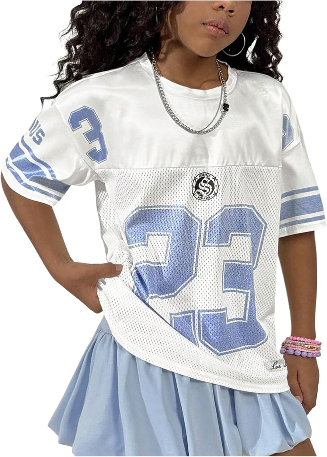 Girl's Y2K Jersey Shirts Number Graphic Crewneck Oversized Football Tees Tops