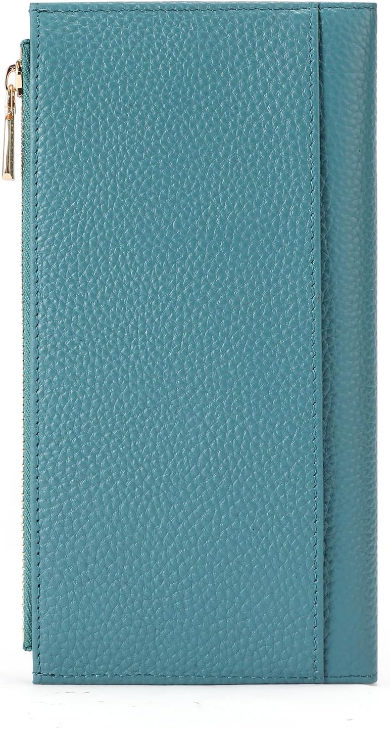 GOIACII Slim Wallet for Women Rfid Blocking Credit Card Holder with Zip Pocket Bifold Vegan Pebble Leather Blue - Image 8