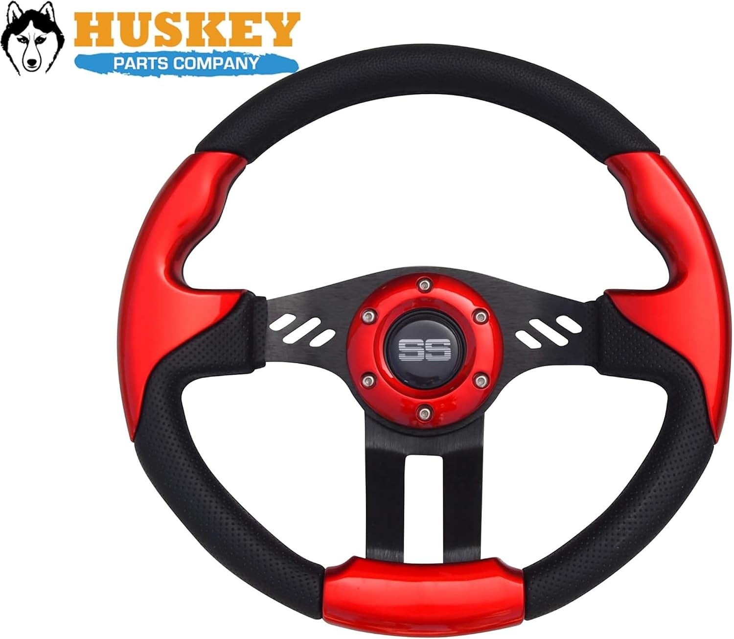 Huskey Trooper Red Golf Cart Steering Wheel 12.5 Inch OD Comfortable Grip + Club Car DS Hub Adapter Black 5/6 Hole Pattern