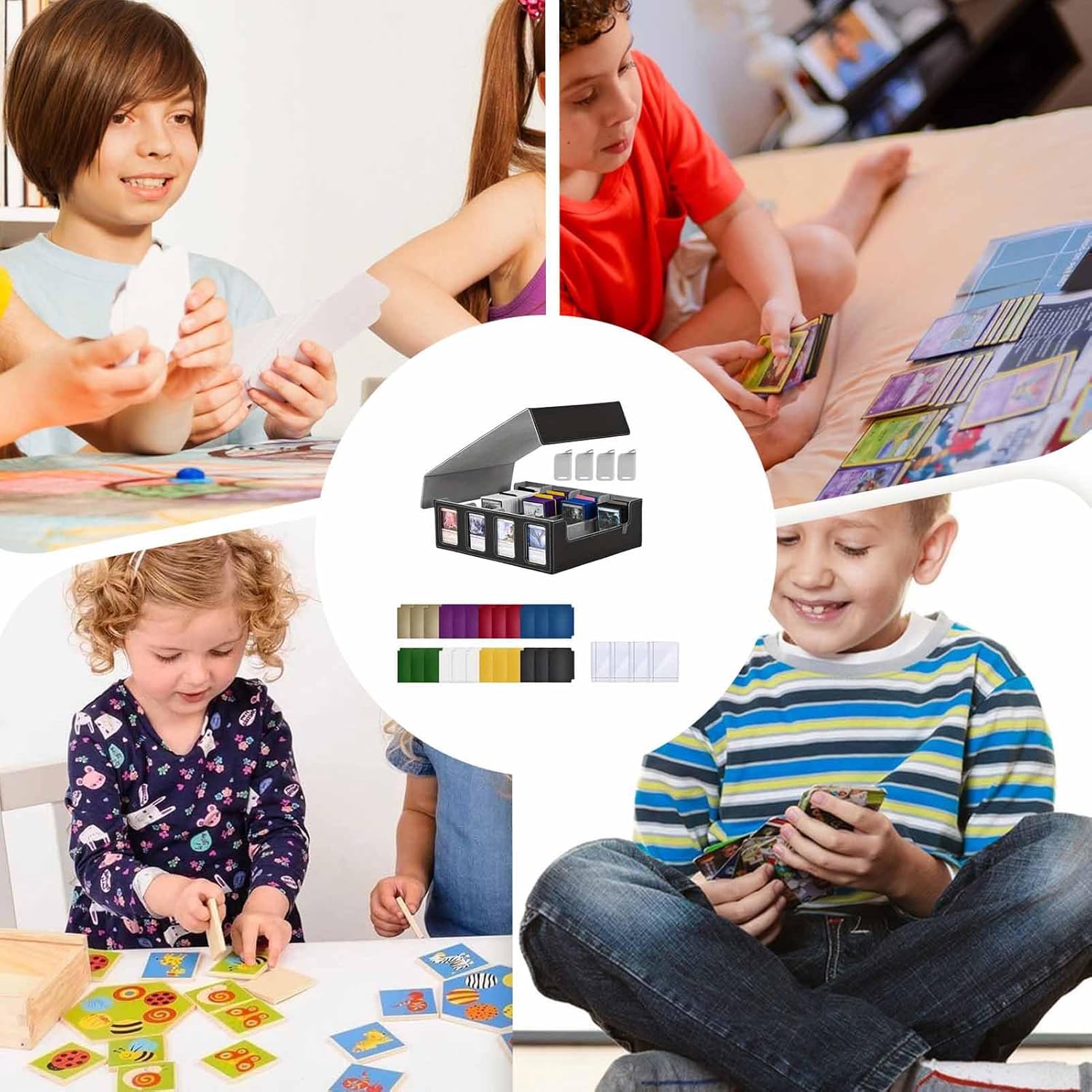 カードデッキボックス | トレーディングカード収納ケース コレクター向け,取り外し可能蓋付 4列収納ホルダー スリーブ/仕切り板対応