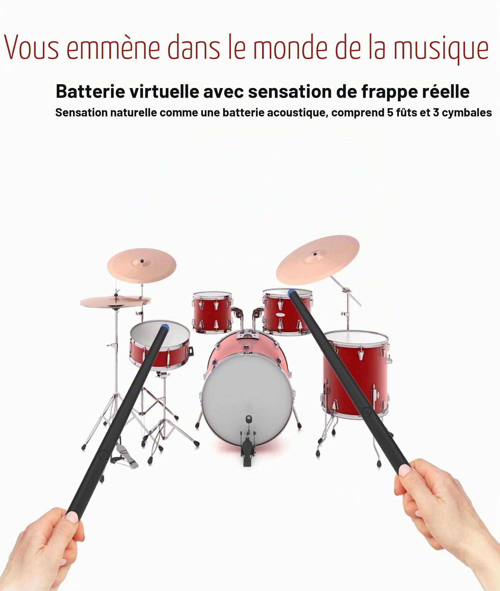 Batterie électronique – 9 Types de Batterie Virtuelle Portable, Machine à Percussion Numérique de Poche avec Leçons, Support MIDI pour Professionnels, Cadeaux, Adultes, Enfants