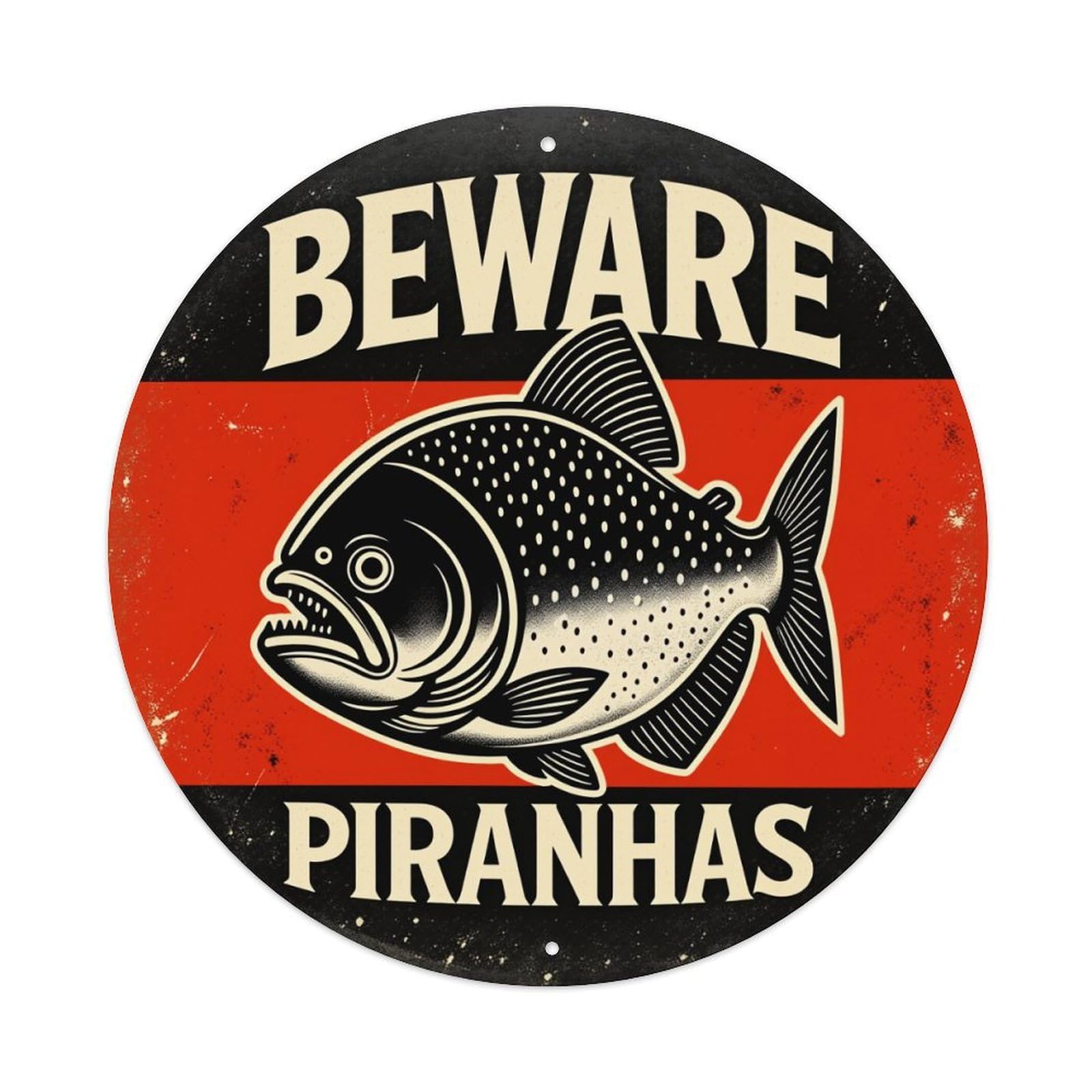 Beware Piranhas Fish Warning Sign Metal Tin Sign Vintage Garden Bedroom Cafe Bar Man Cave Home Wall Decor Metal Poster 8x8 inches