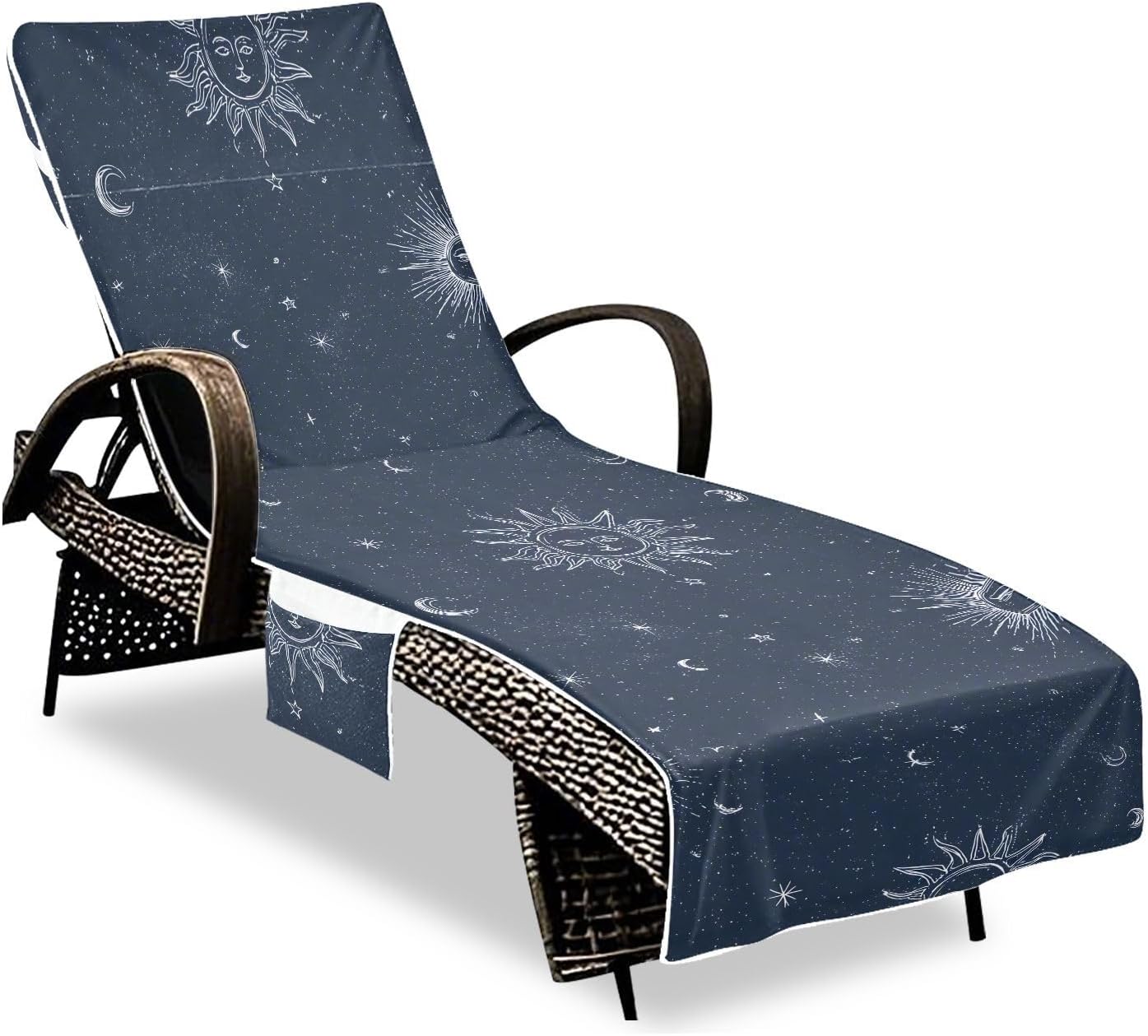 Lounge Chair Cover with Side Pockets Beach Chair Cover White Line Drawing Sun Microfiber Pool Chaise Towel No Sliding for Outdoor Beach Garden Sunbathing Patio, 85 x30 in