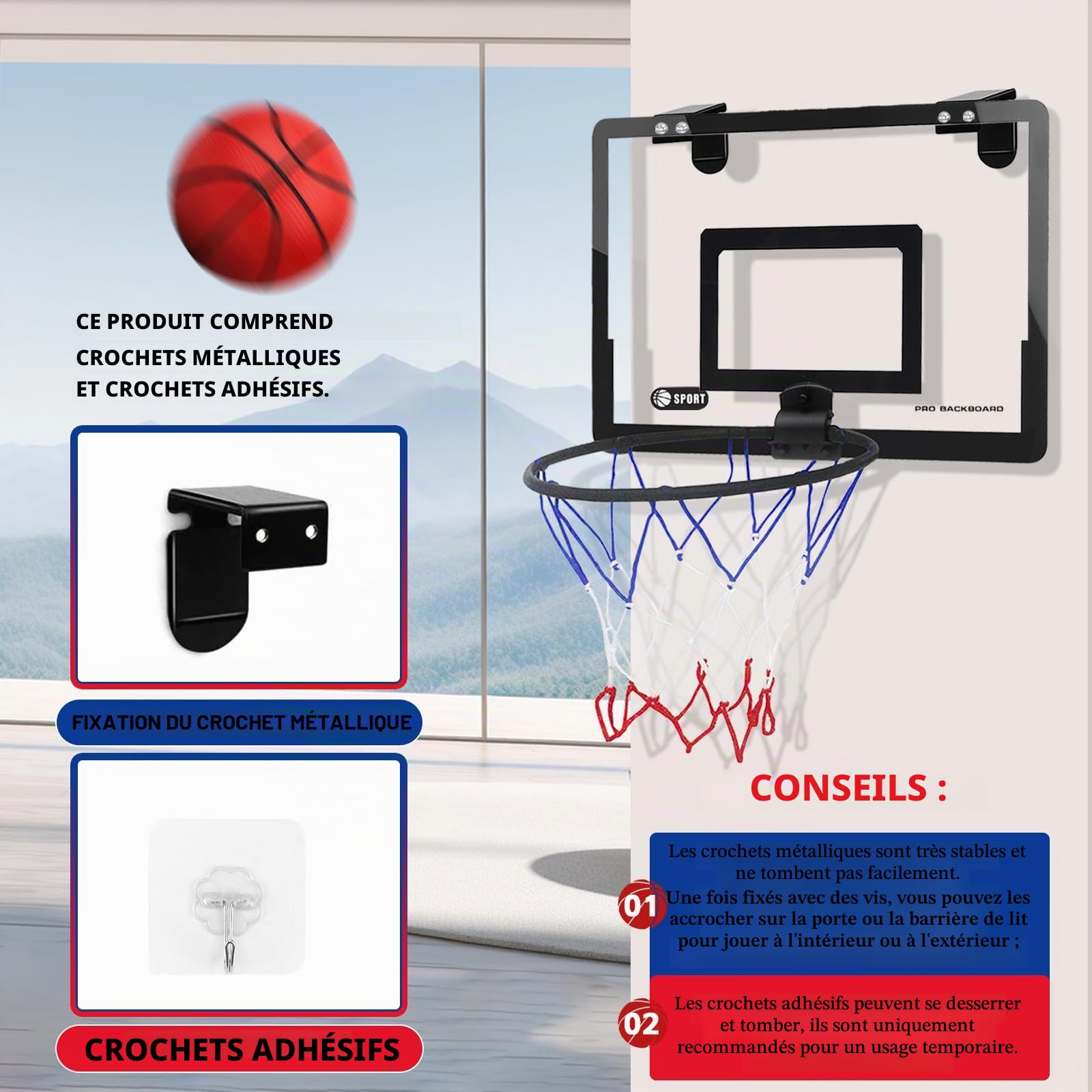 Mini Panier de Basket pour Enfants Basketball Hoop Portable Exterieur Interieur Mini Panier Basketball avec 4 Ballon et la Pompe Jouets Sport pour Porte Mur Monté et Chambre à Coucher, Bureau