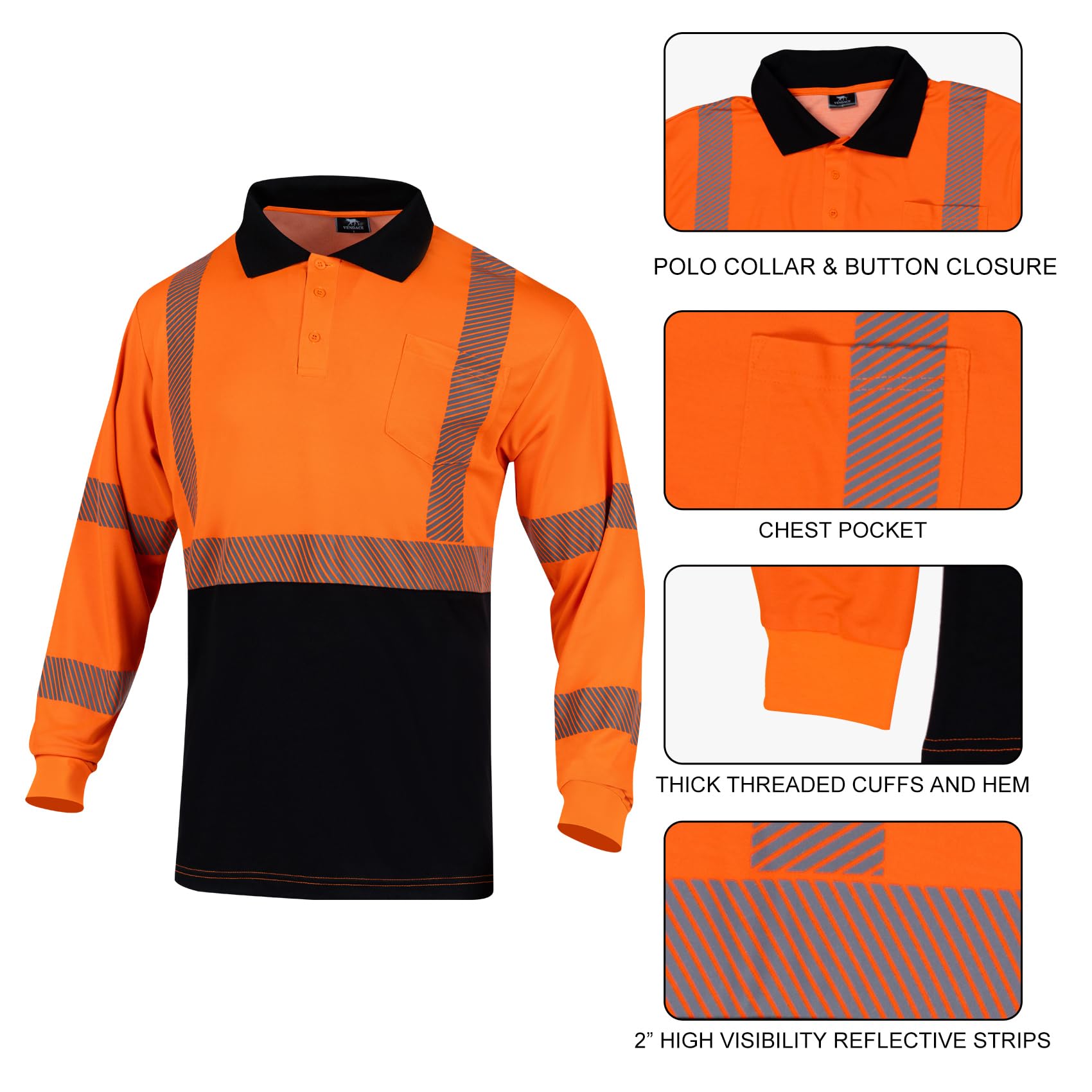 Snapklik.com : VENDACE 3 Pack Hi Vis Long Sleeve Safety Reflective Polo ...