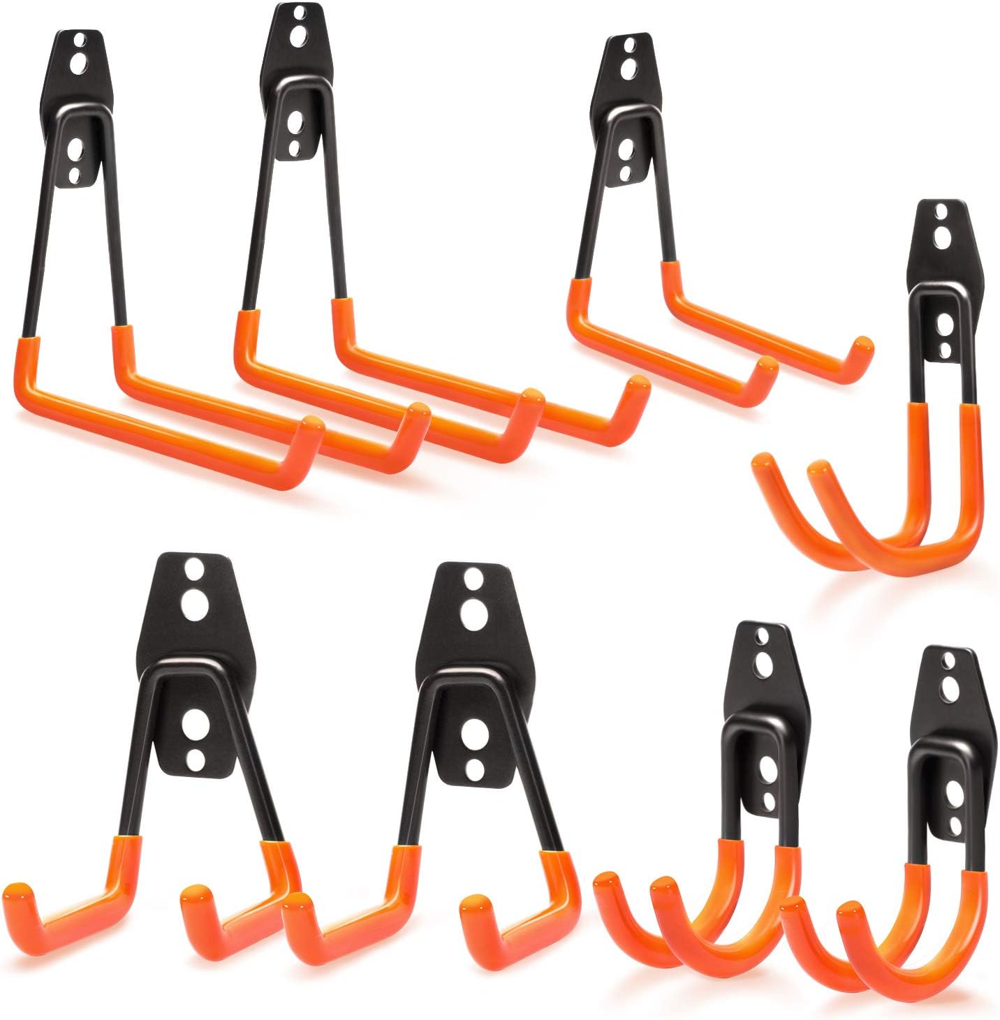 EletecPro 8 Pack Garage Wall Hooks,Steel Multi-Size Extended U-Hook for Heavy Duty Garage Storage Organizers,Bicycle Hanger Utility Hooks with Screws and Wall Anchors (8 PCS Multi-Size Set)
