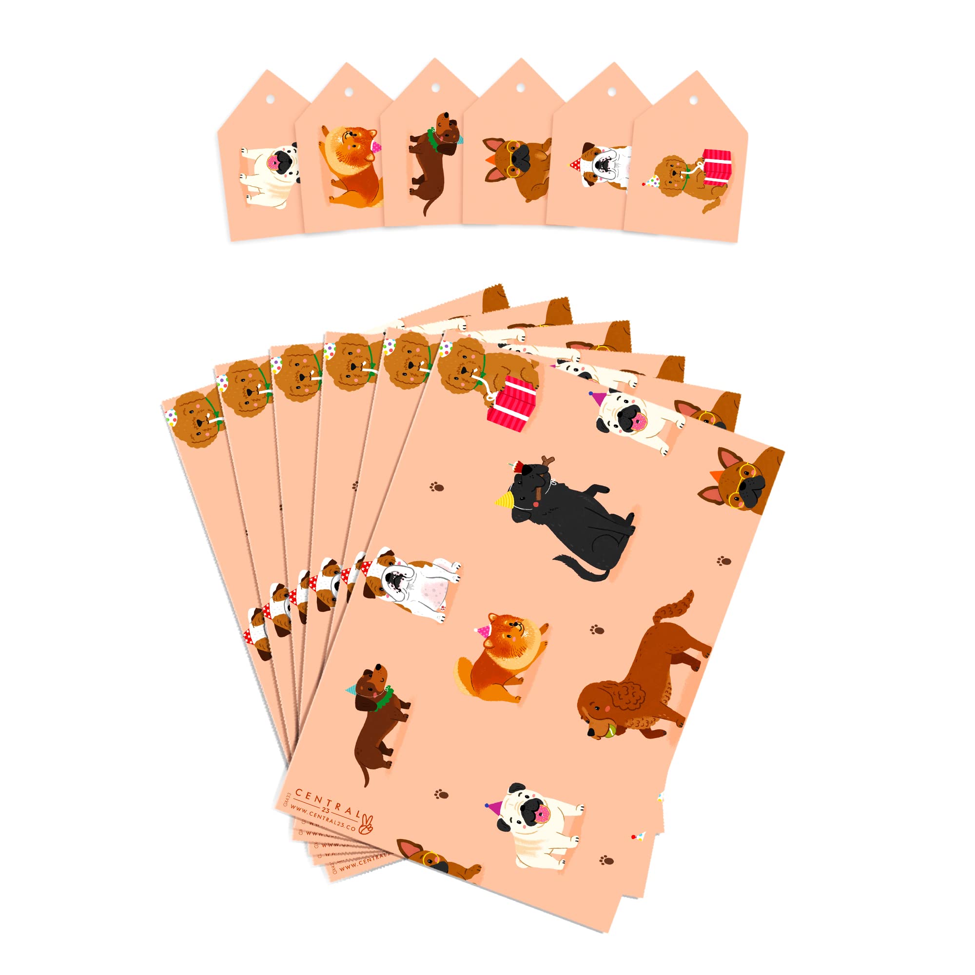 Papel De Regalo Cumpleaños Perros En Sombreros - 6 Hojas - | Meses Sin