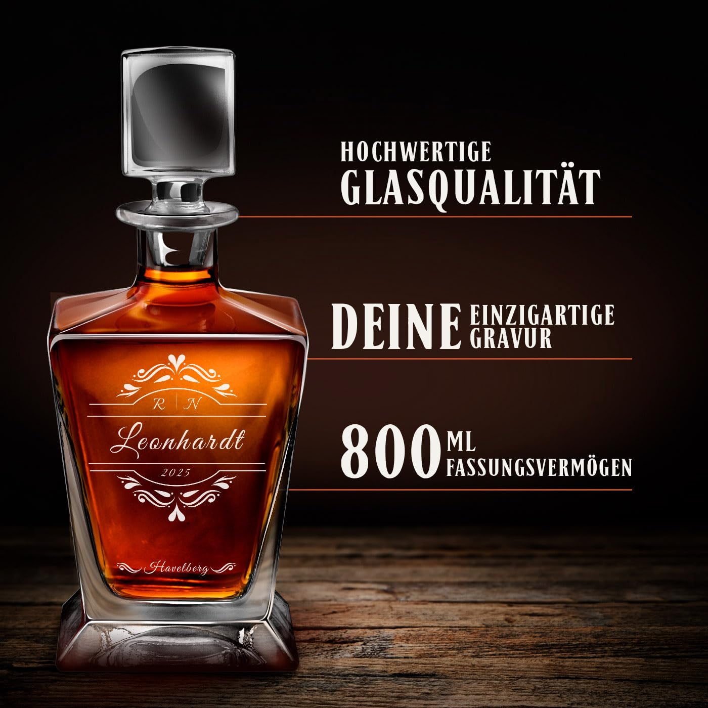 Maverton Pyramid Whiskey Karaffe 800ml + 6er Whiskygläser Set mit Gravur