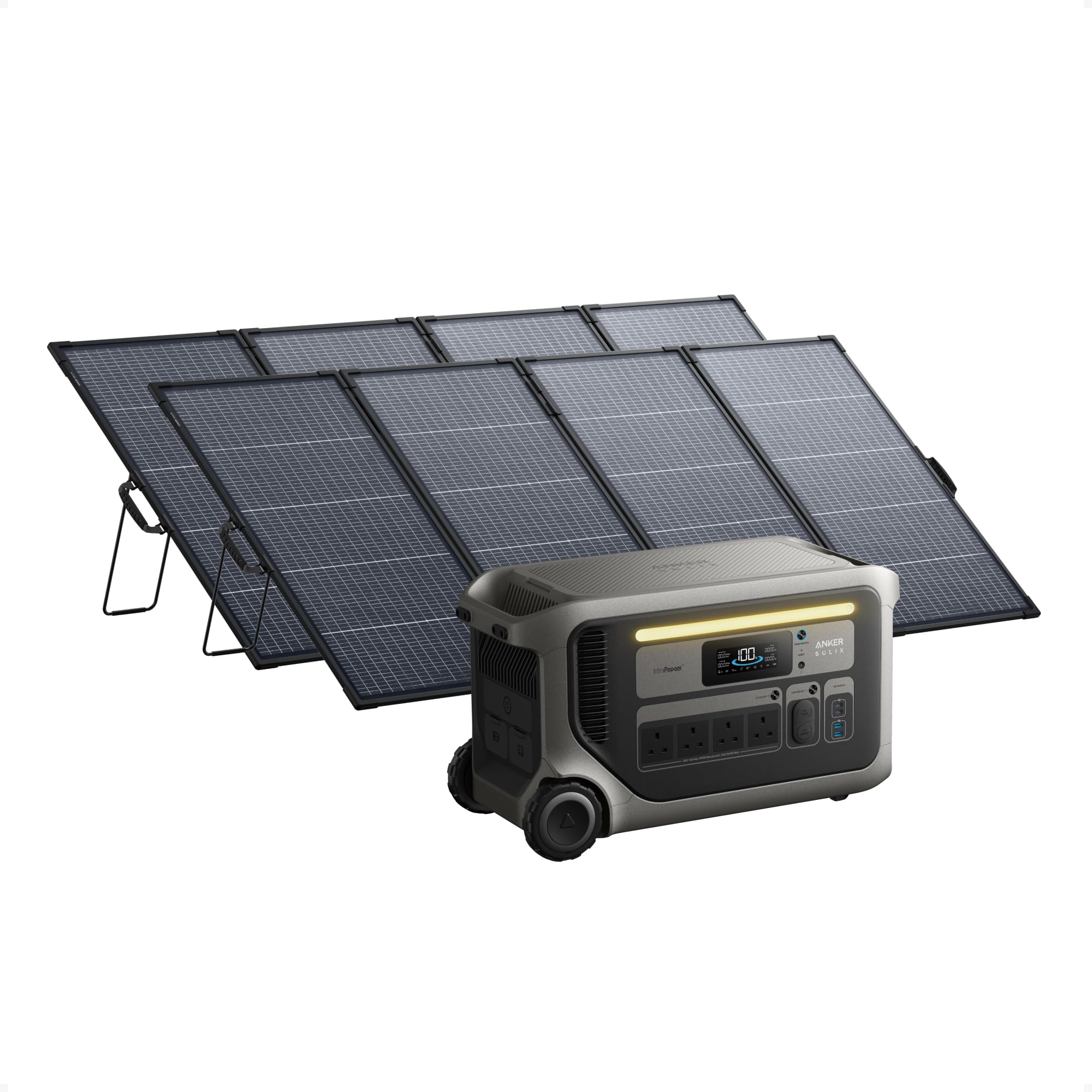Anker SOLIX F3000 Portable Power Station with 2× 400W Solar Panel, 3,072Wh, 2,400W Recharging, Solar Generator for Camping, RVs, and Emergencies
