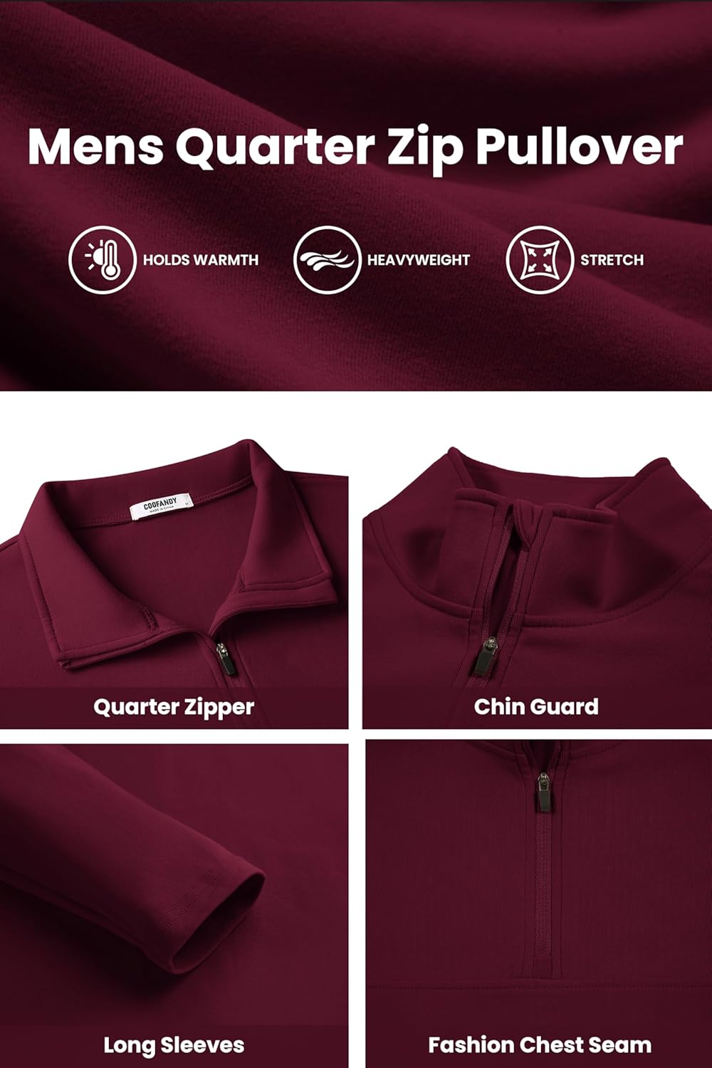 COOFANDY Mens Fleece Quarter Zip Pullover Long Sleeve Mock Turtleneck Sweatshirts Thermal Workout Golf Polo Shirt - Image 5